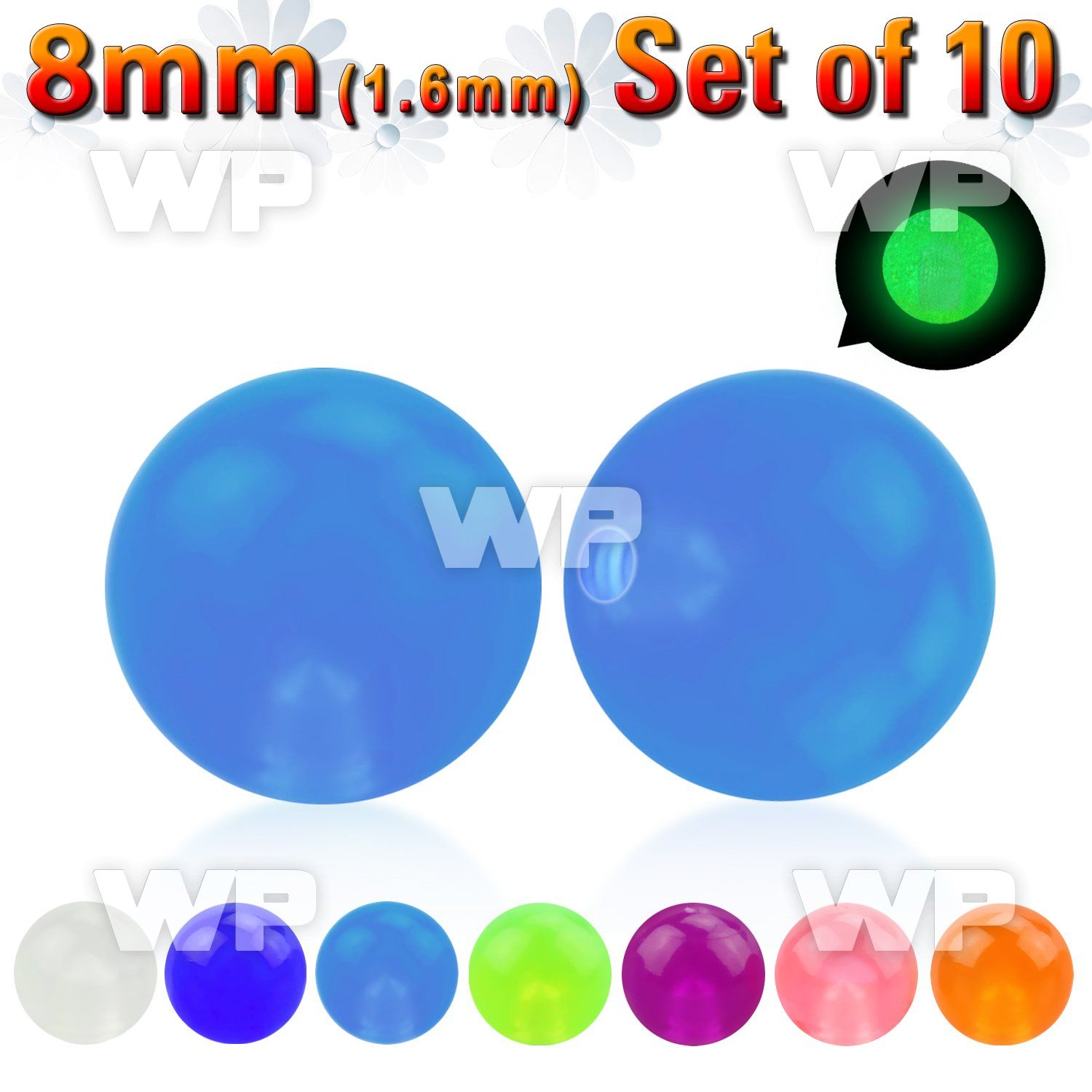 fib4t pack of 10 pcs of 8mm acrylic glow in the dark ball s1 6 belly piercing