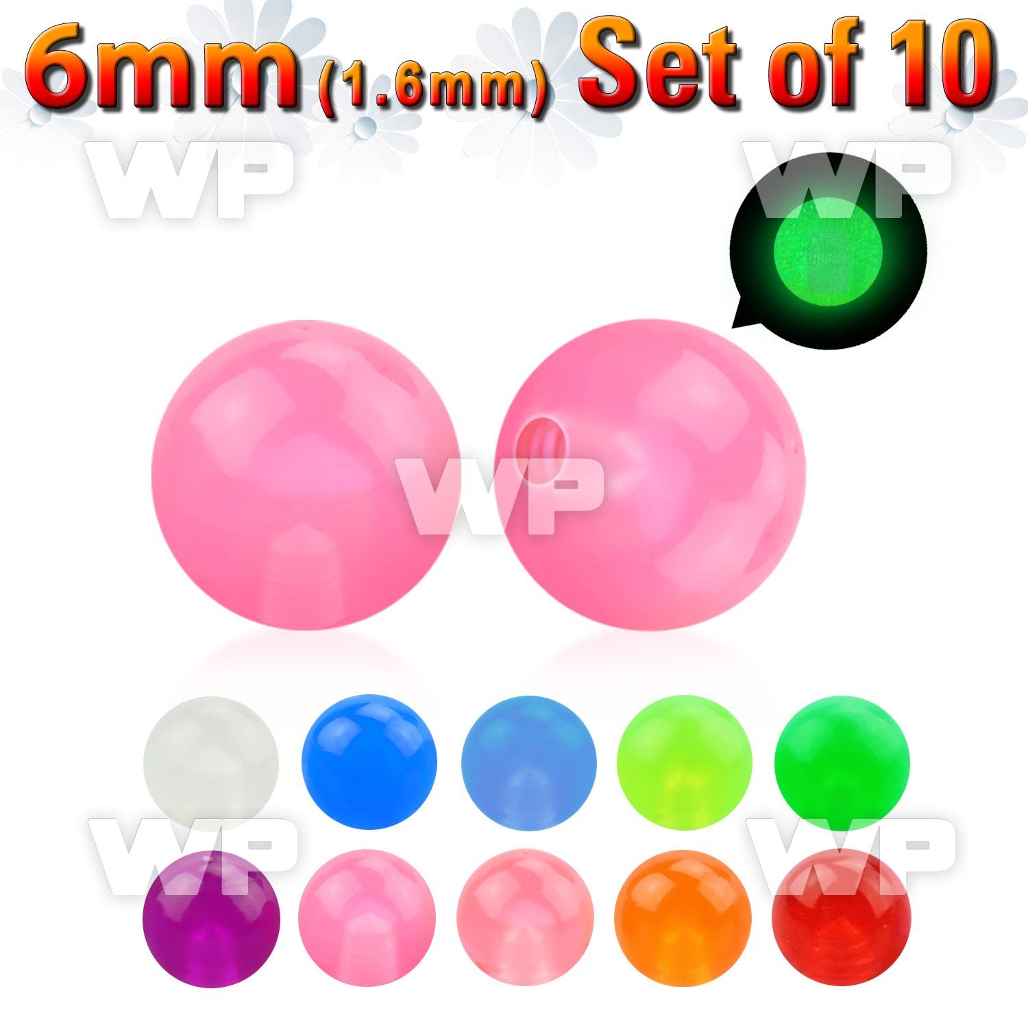 fib4y pack 6mm acrylic glow in the dark ball s1 6mm threading belly piercing