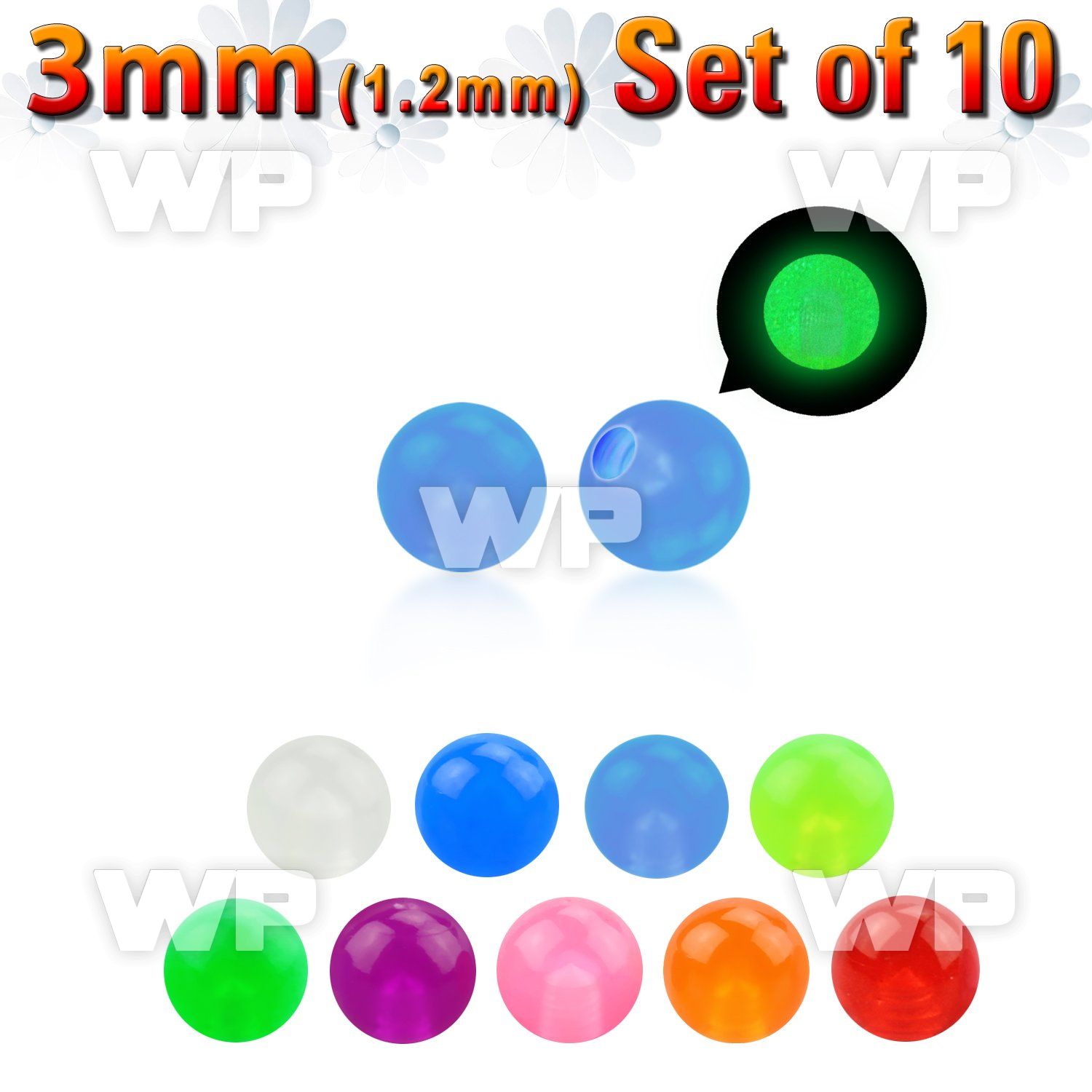 fib4z pack 3mm acrylic glow in the dark ball sthreading 1 2mm 