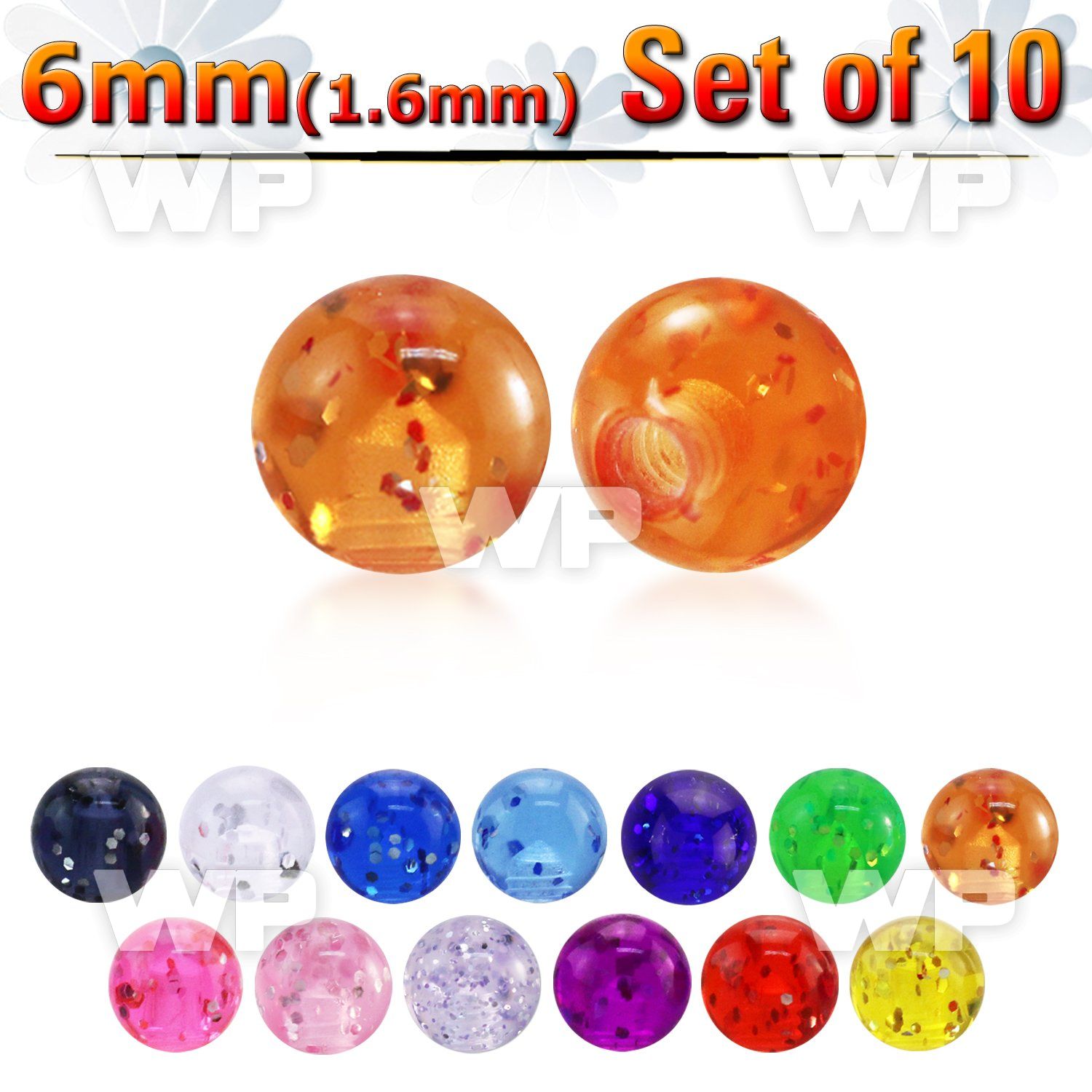fir4y pack 6mm acrylic glitter ball sthreading 1 6mm belly piercing