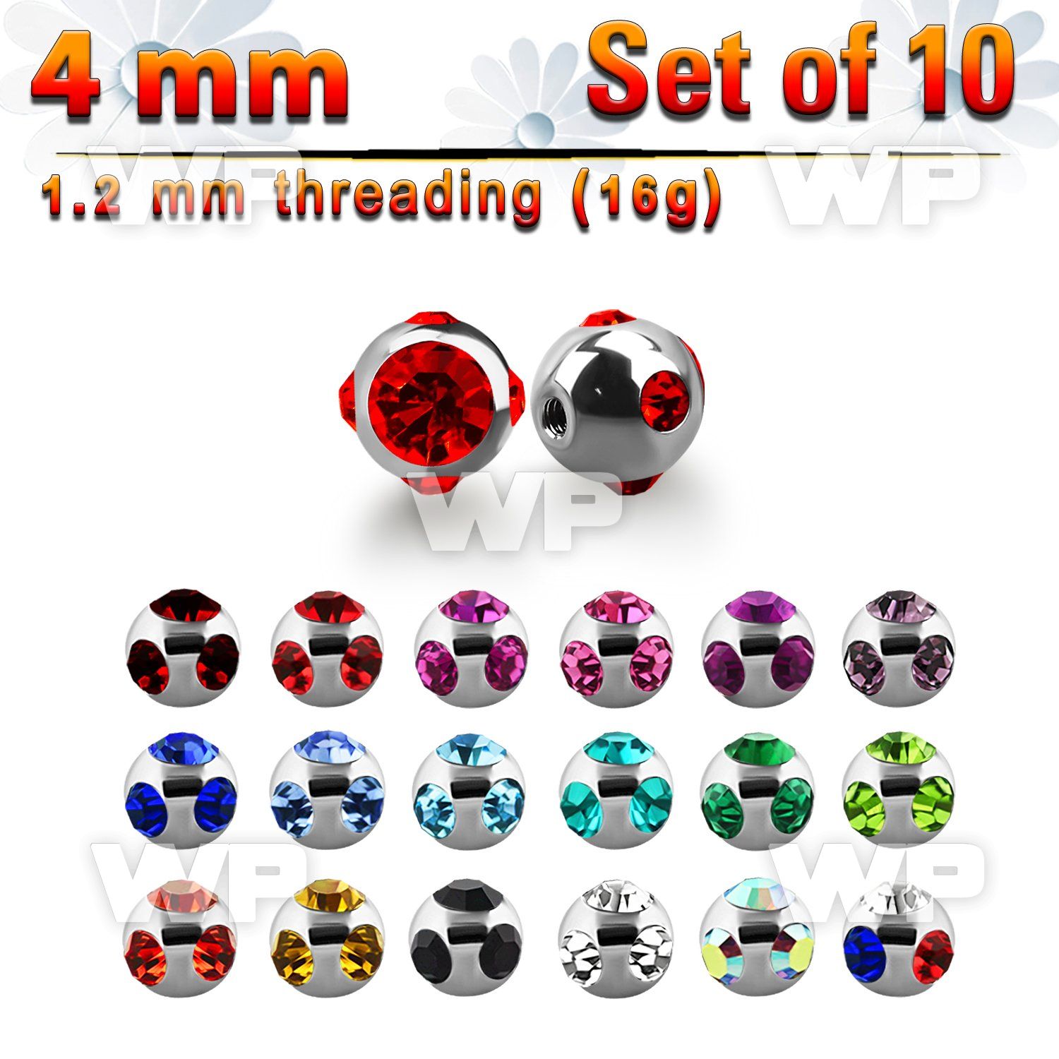 fjc403 pack 4mm 316l steel multi jewel ball s 1 2mm 1 big top belly piercing