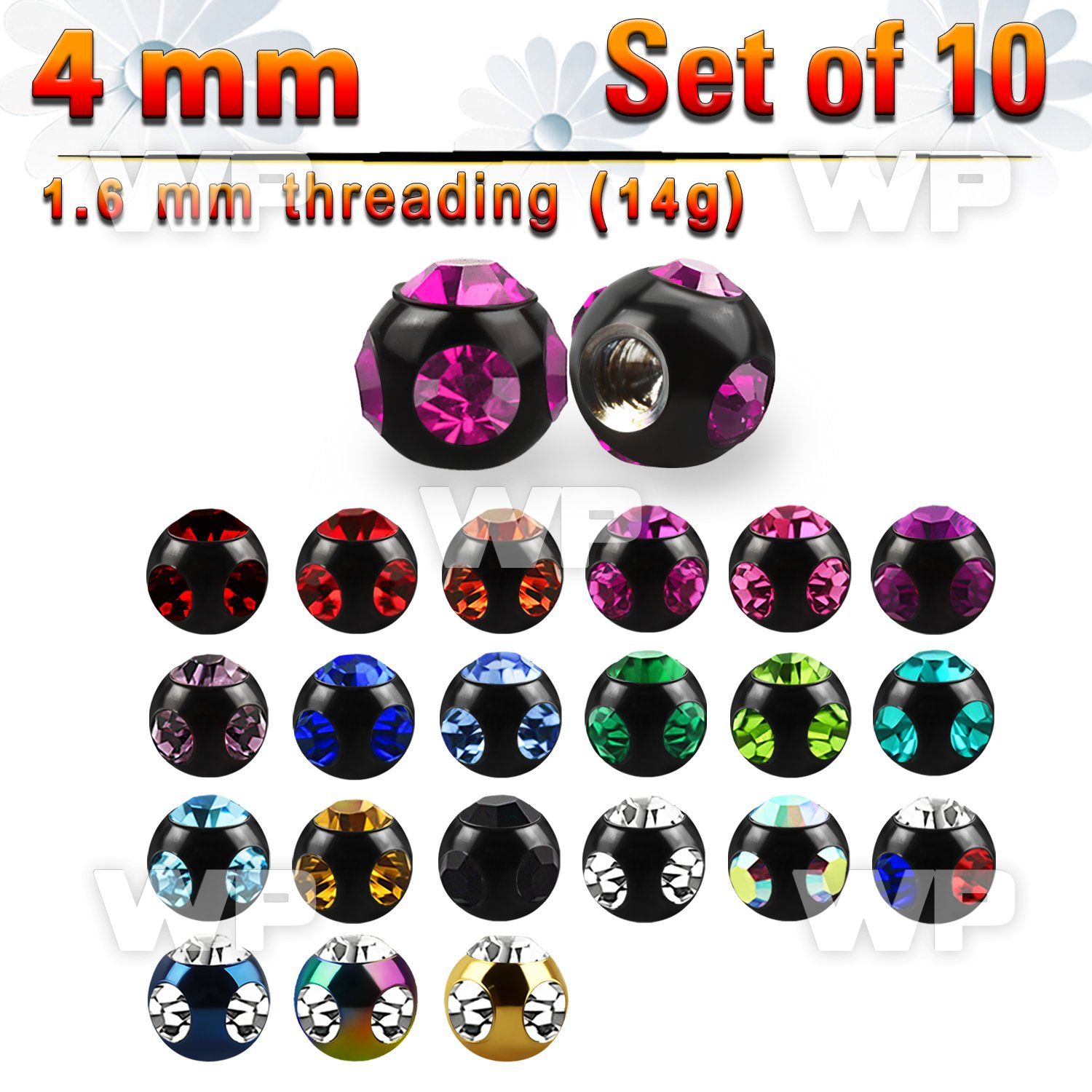 fjc4r0 pack 4mm ion plated 316l steel multi jewel ball s 1 6mm belly piercing