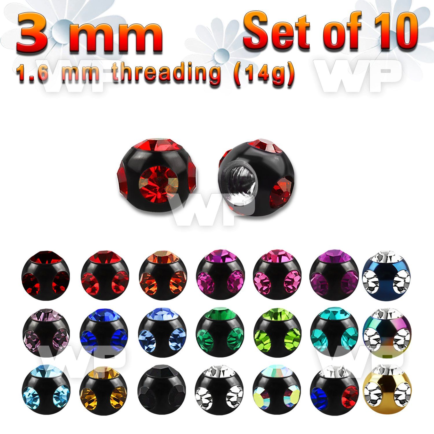 fjc4rzi pack 3mm ion plated surgical steel balls4 small crystals 