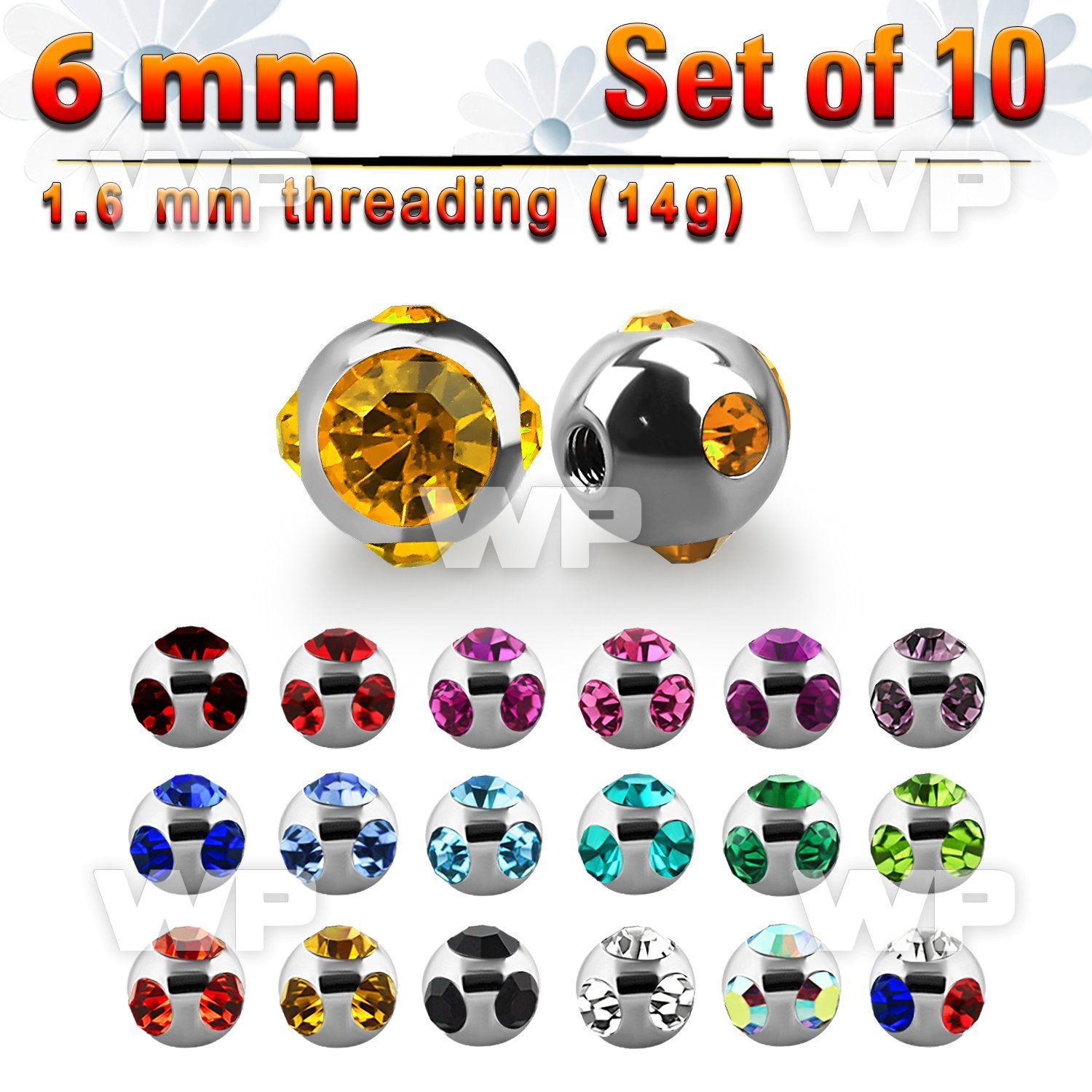 fjc4y pack 6mm 316l steel multi jewel ball s 1 6mm 1 big top belly piercing