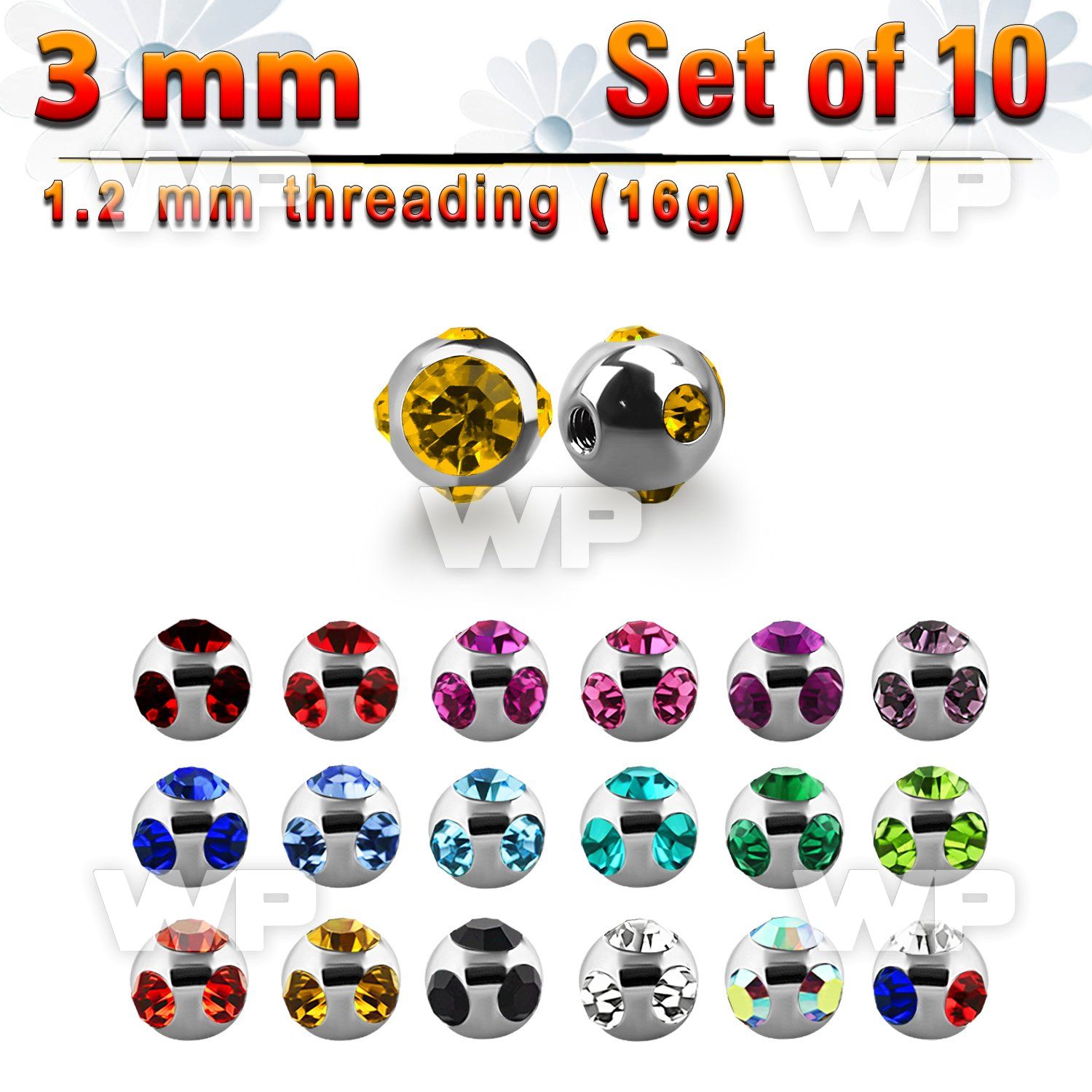 fjc4z pack 3mm 316l steel multi jewel ball s 1 2mm 1 big top belly piercing