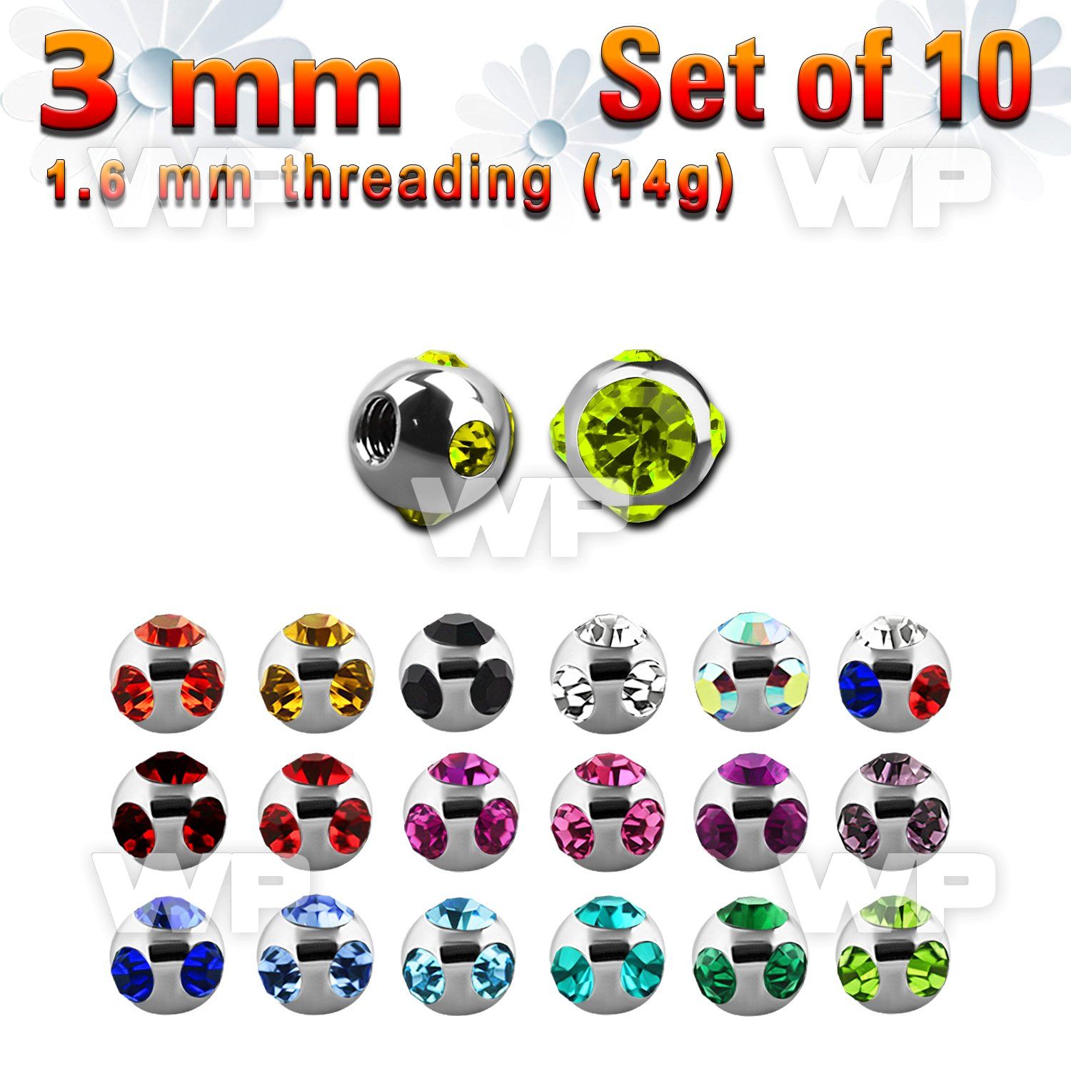 fjc4zi pack 3mm surgical steel balls4 small crystals on the side 