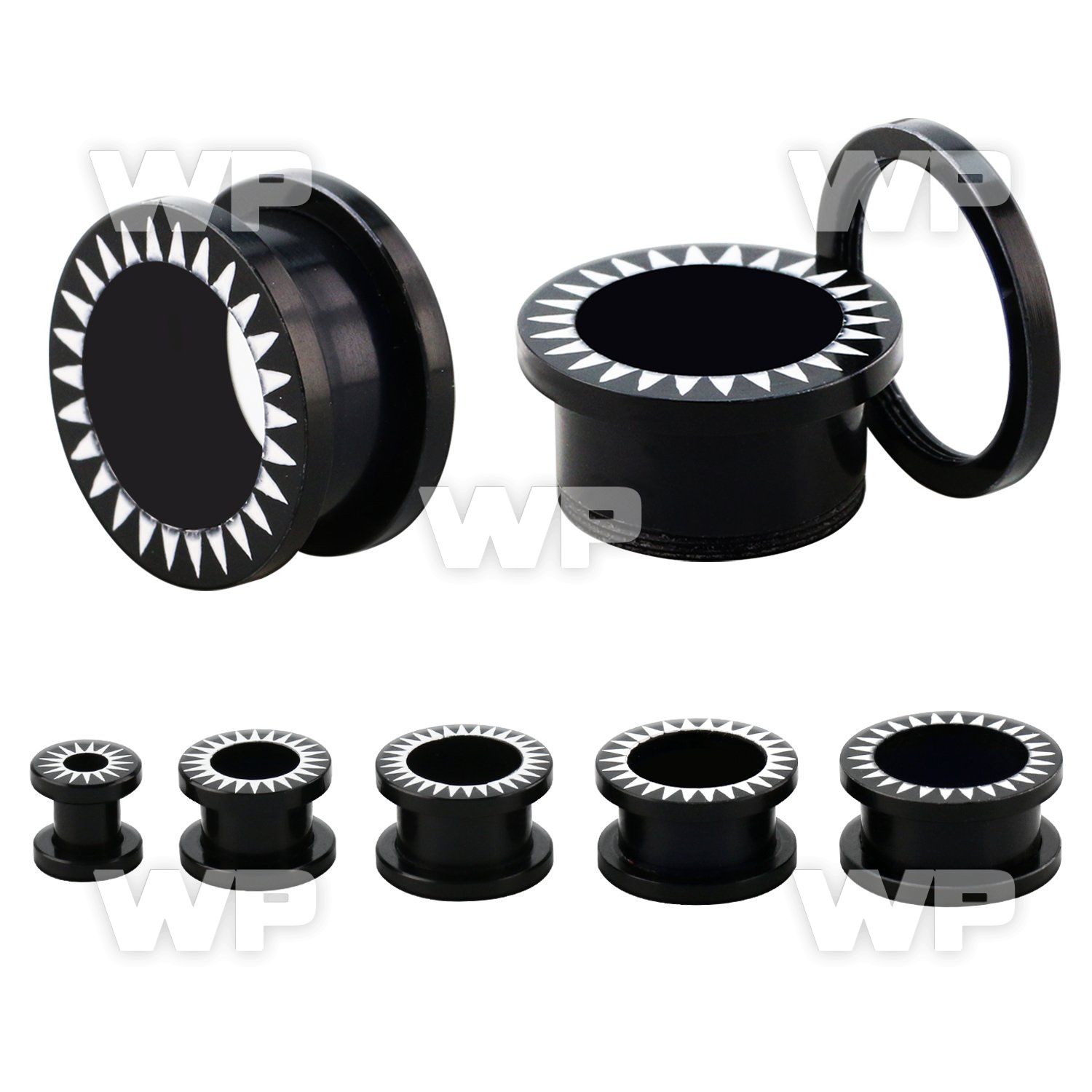 fpab black acrylic flesh tunnel plug w saw tooth pattern