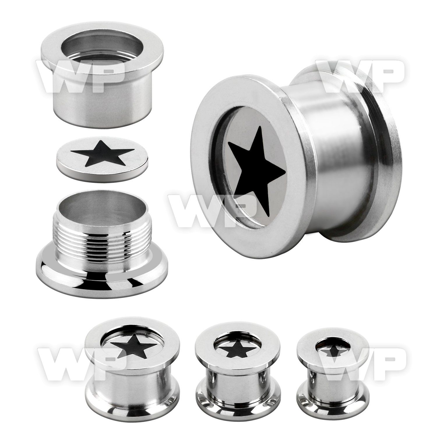 fpsr 316l steel screw fit flesh tunnel w laser cut star