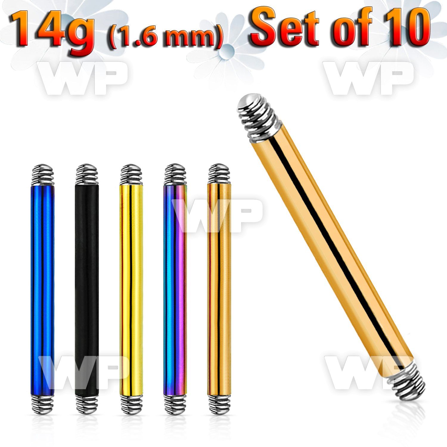 fr44e0i pack ion plated 316l steel steel barbells posts threading nose bridge piercing