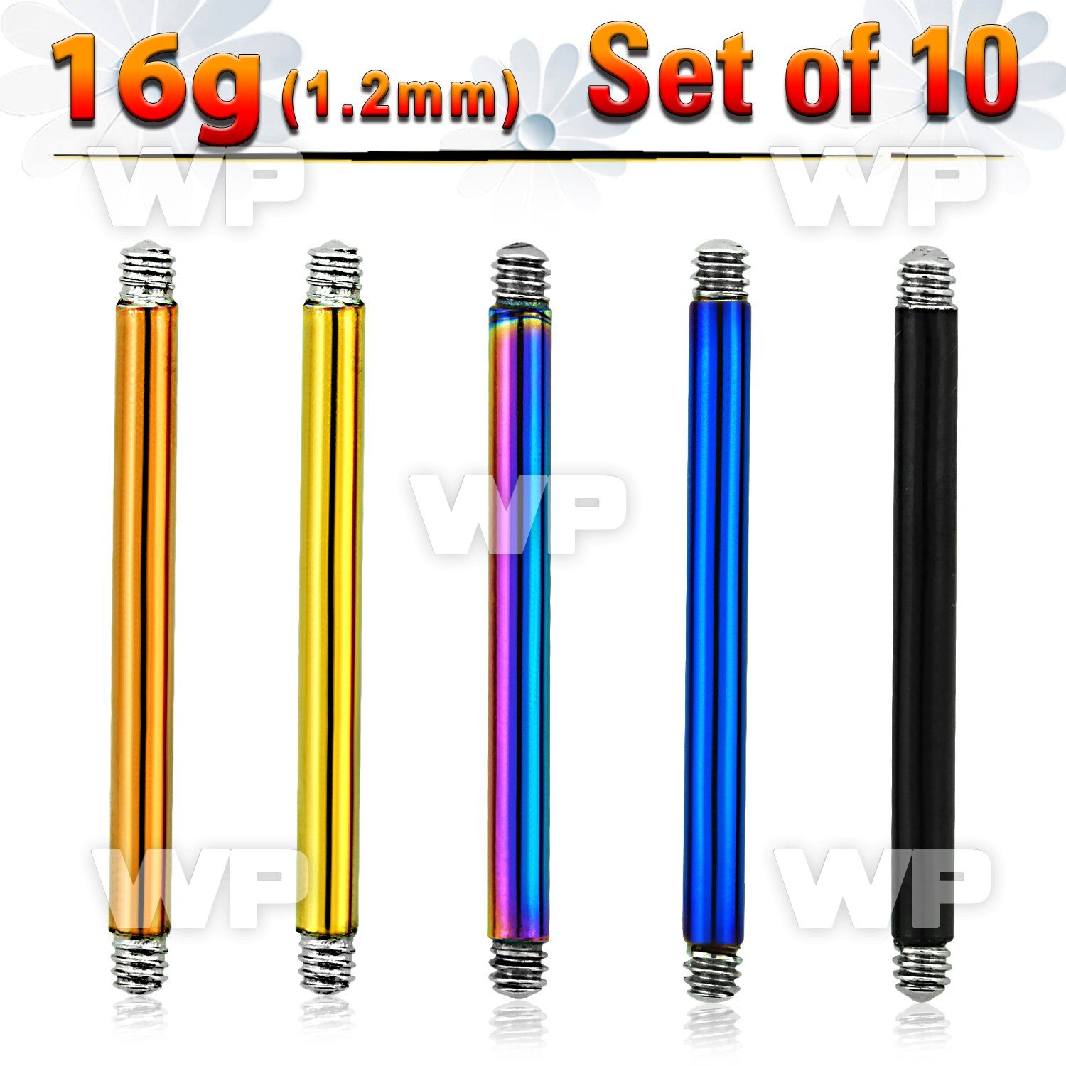 fr44eyi pack ion plated 316l steel barbells posts threading 1 2mm belly piercing