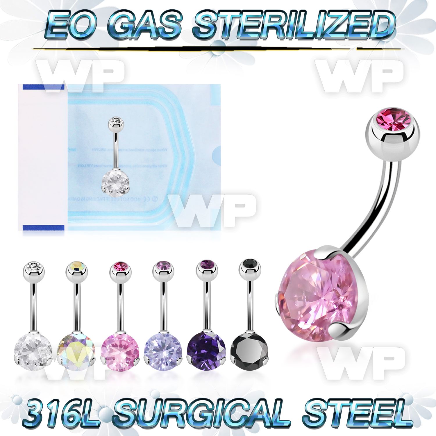 g4ua1gtc4 presterilized steel belly ring 14g cz jewel ball