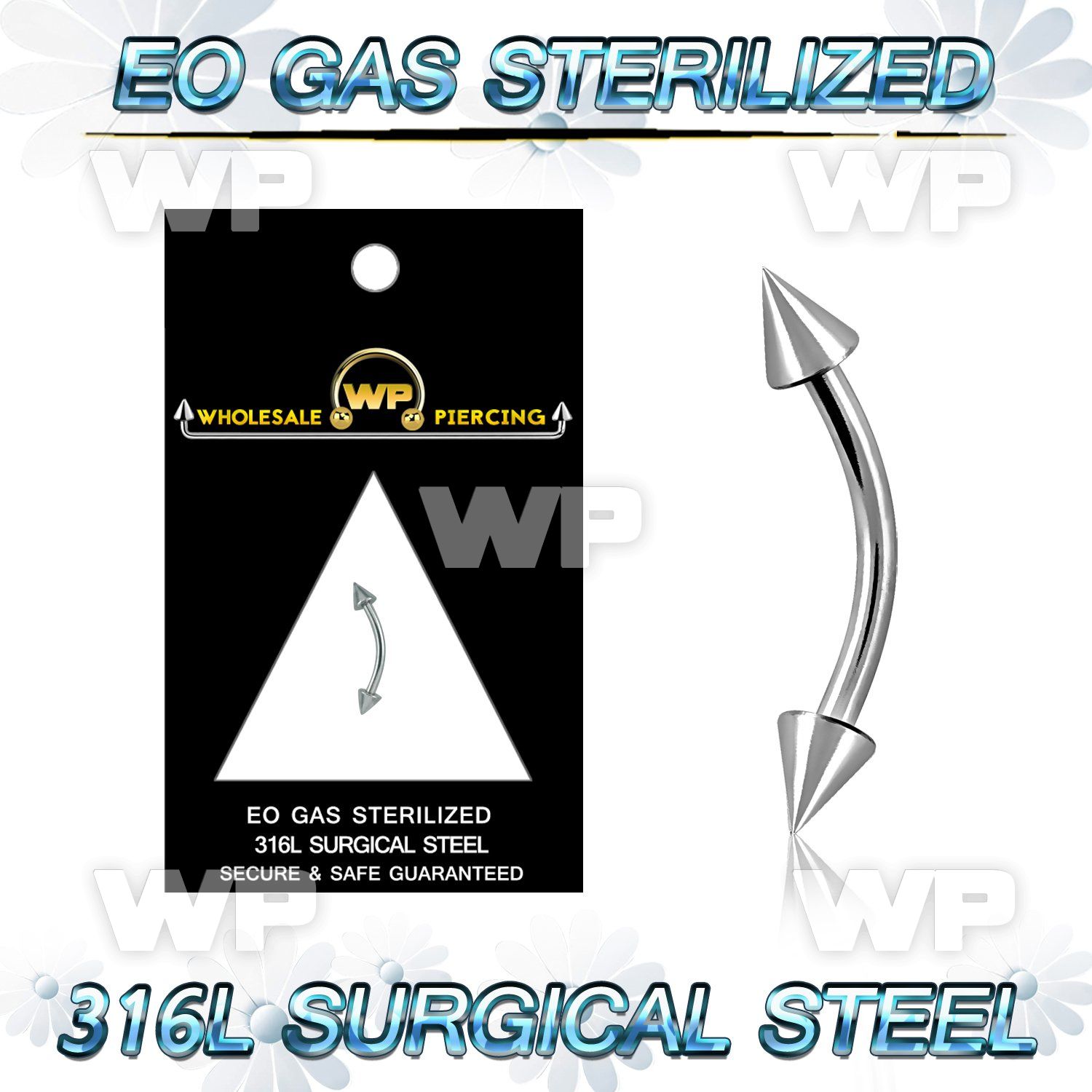 g4uw6u 316l steel micro banana w 3mm cones eyebrow piercing