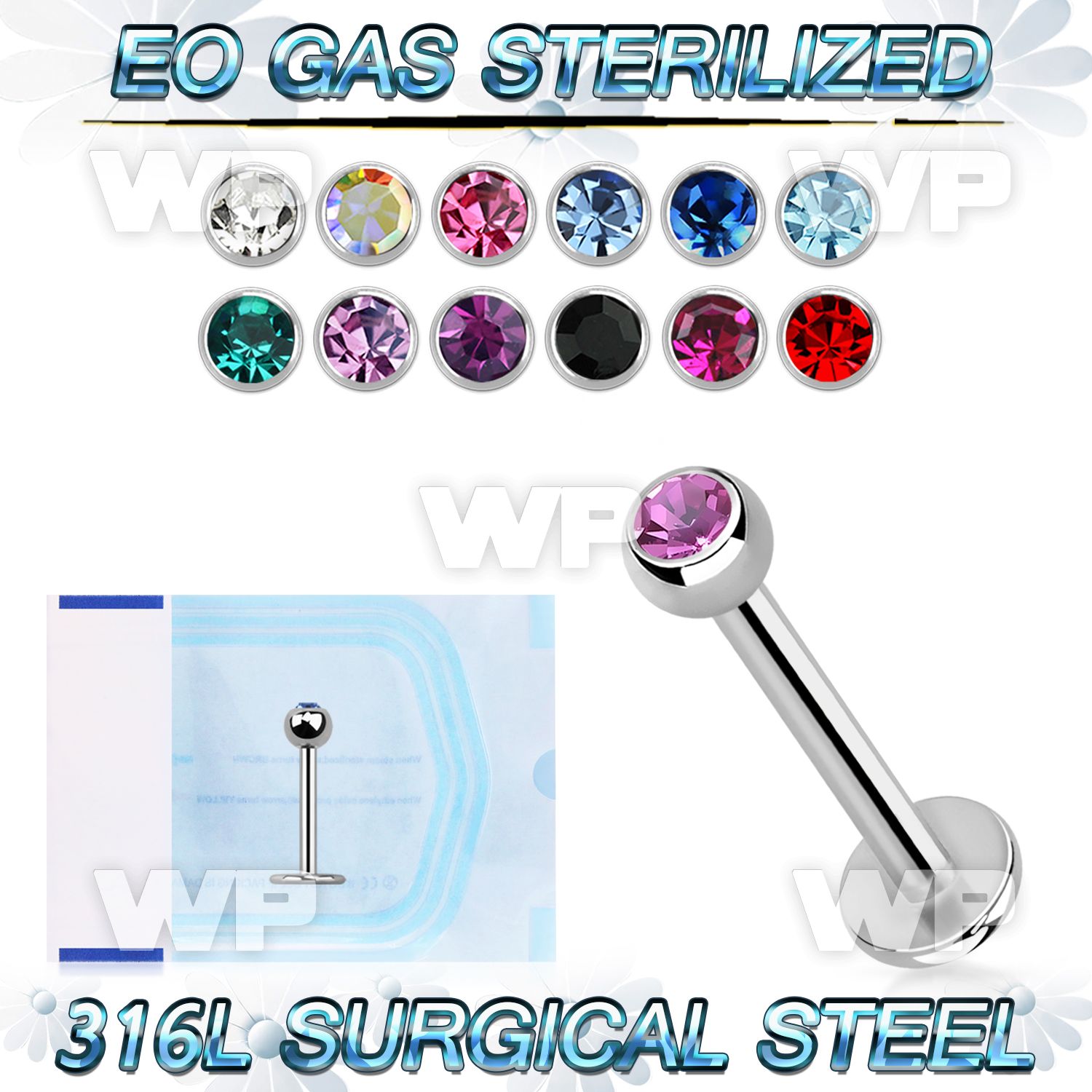 gb46z 316l steel labret stud 1 2mm 3mm press fit jewel ball lower lip piercing