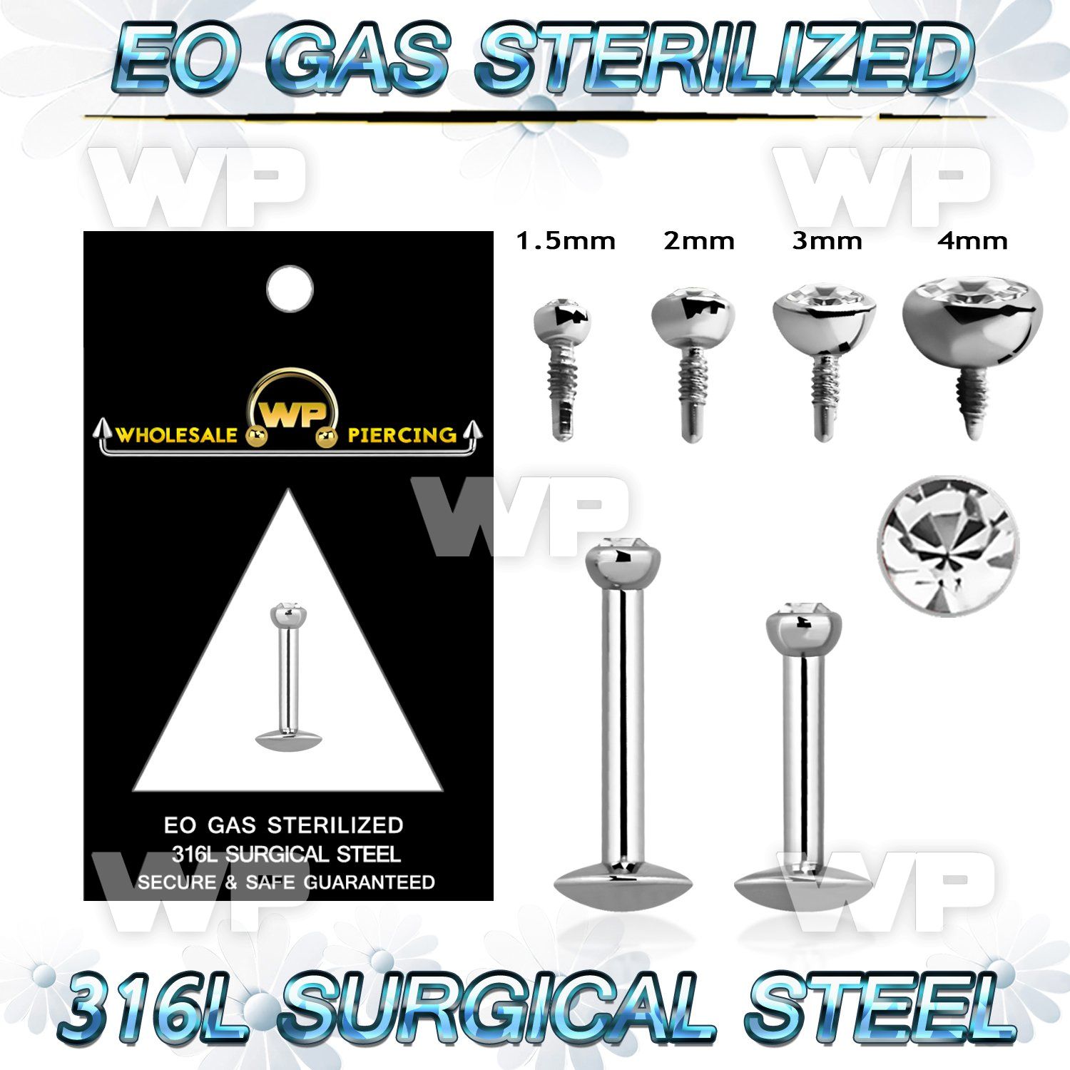 gb48a6 presterilized steel labret flat head jeweled internal