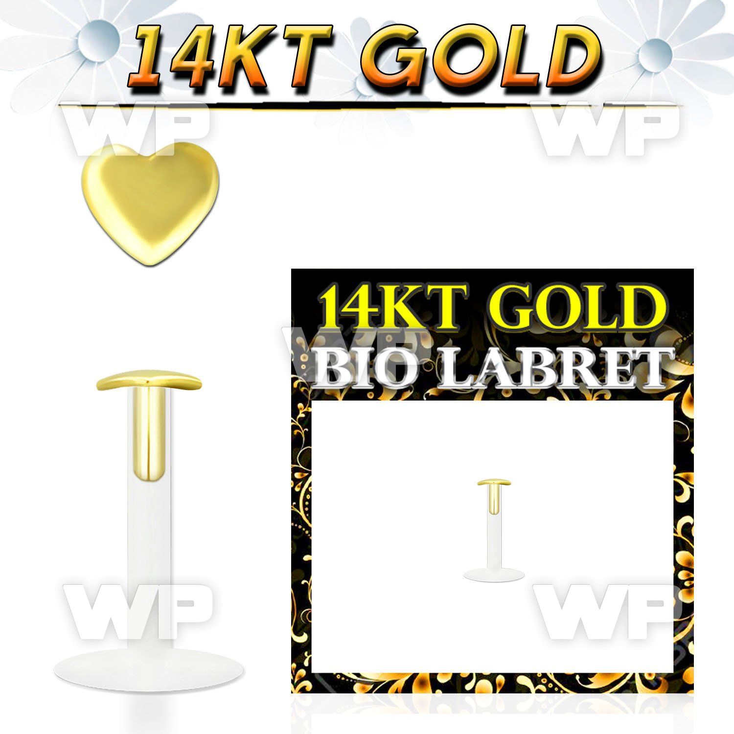 gbiht bio flex labret w push in 14kt gold heart shaped top