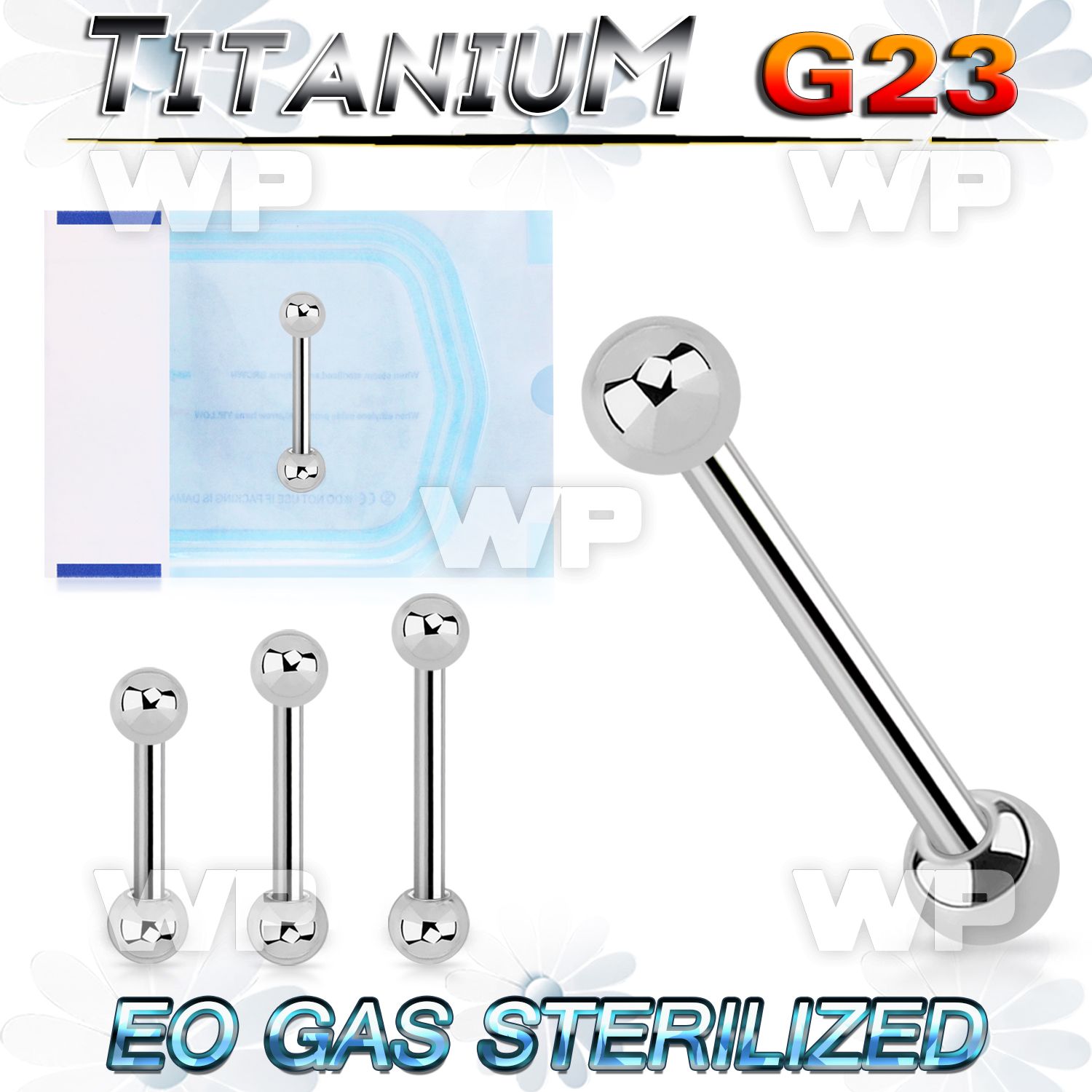gh4443 g23 titanium tongue bar 1 6mm 5mm ball tongue piercing