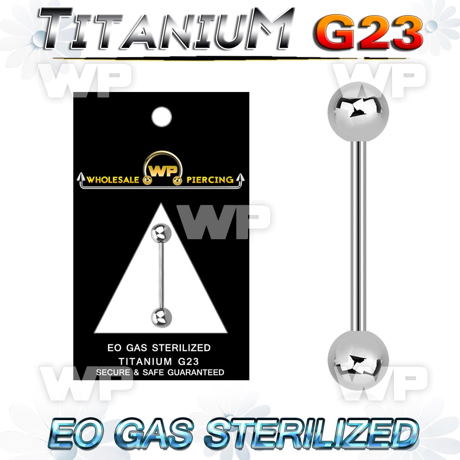 gh444i g23 titanium tongue bar 1 6mm 6mm ball tongue piercing