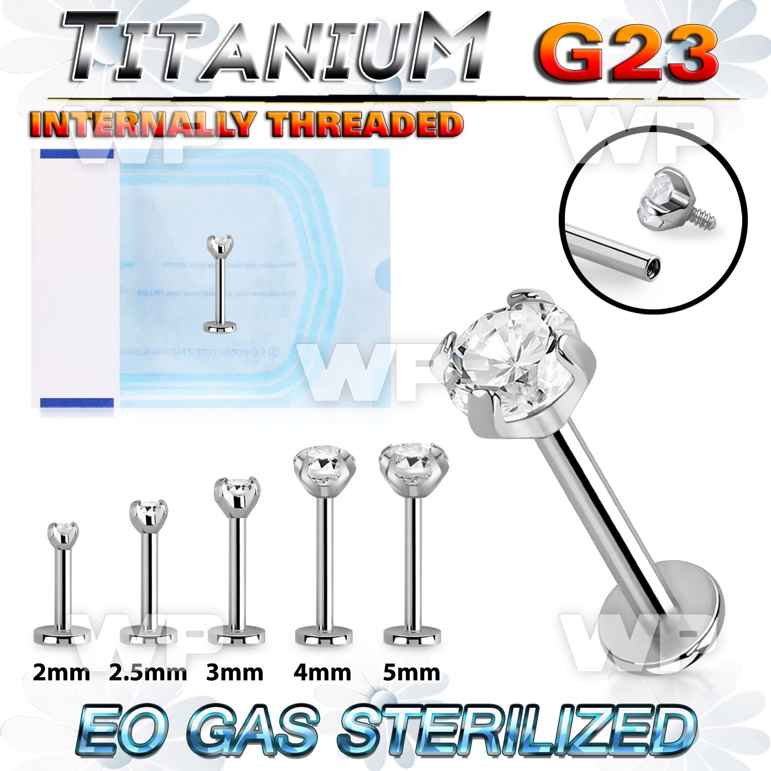 ghb48uek presterilized titanium labret stud 16g cz internal