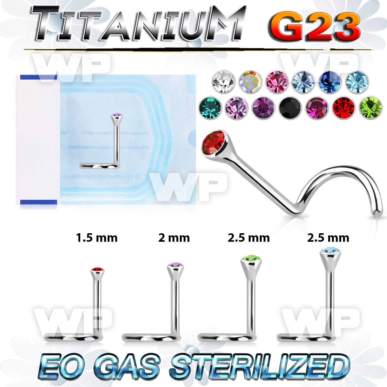ghu36 g23 titanium nose screw spirals 0 8mm 1 5mm press fit nose piercing