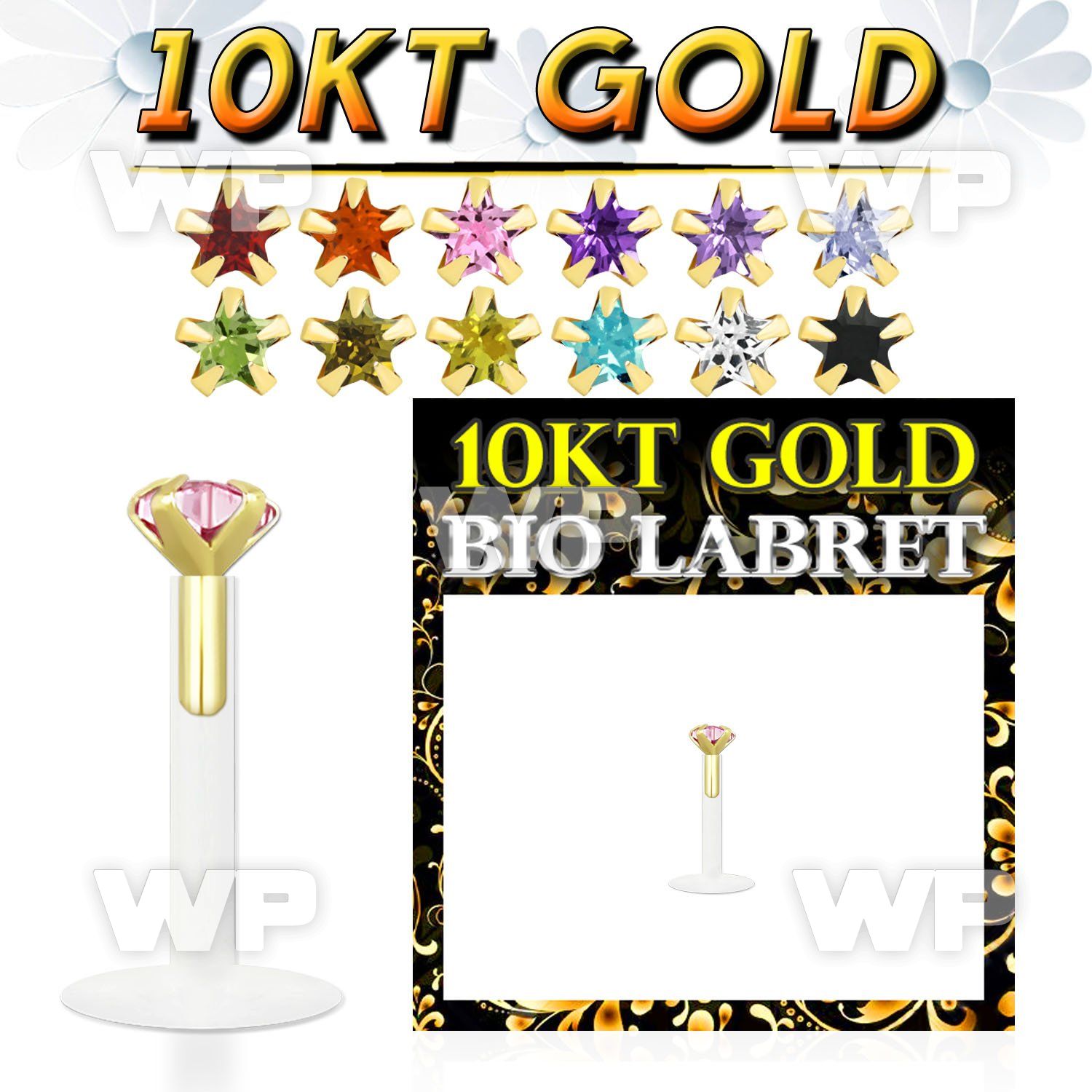 gibizsm bioflex labret with push in gold top w star prong cz