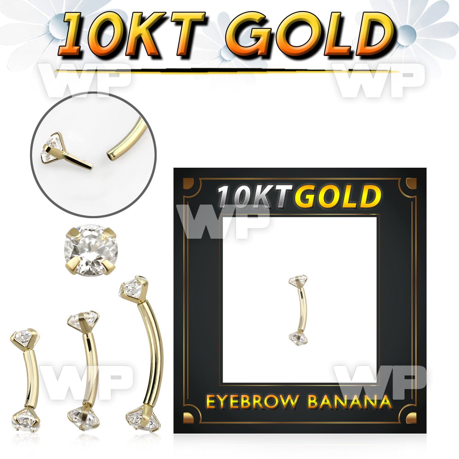 gibnz 10k gold eyebrow banana w thread less top w cz stones