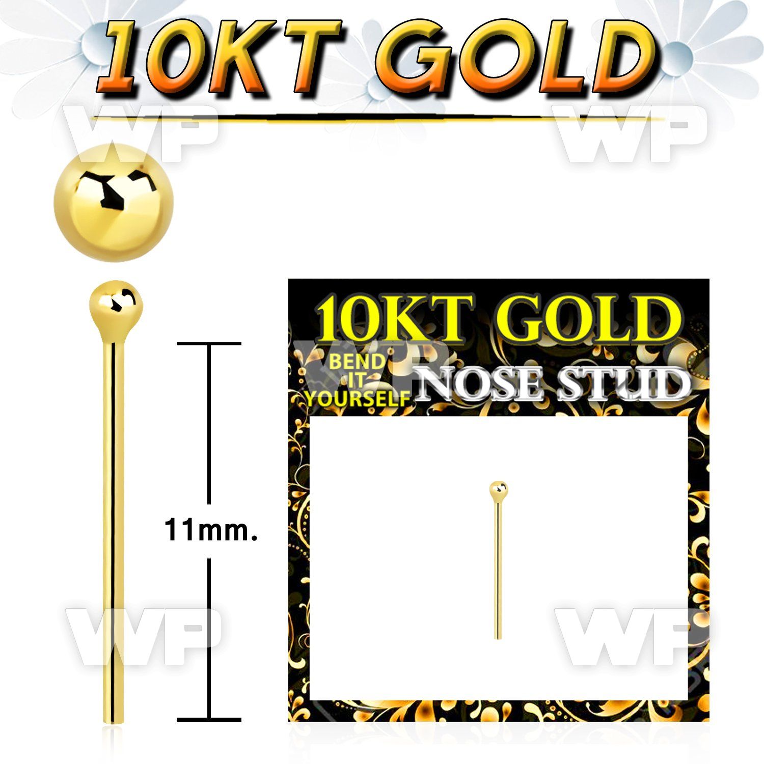 giysb1 10kt gold bend it yourself nose stud with 1.5mm ball top