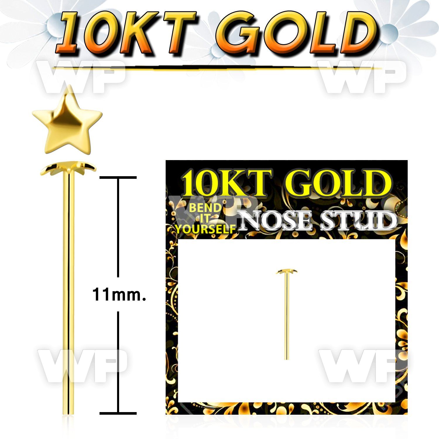 giysst 10kt gold bend it nose stud with a 2.5mm gold star top