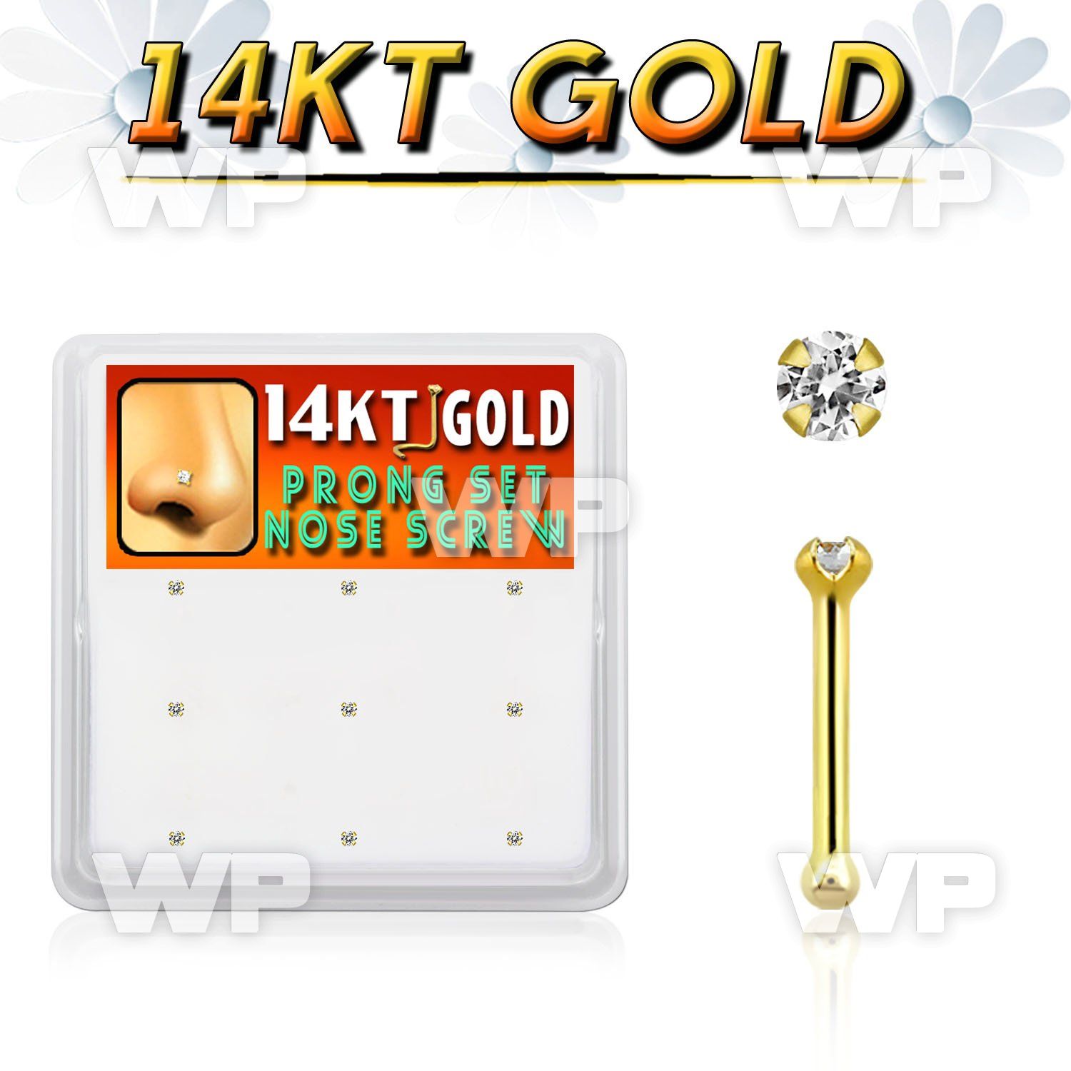 gnb2x box w 14kt gold nose bone 20g w 1.5mm set clear cz 
