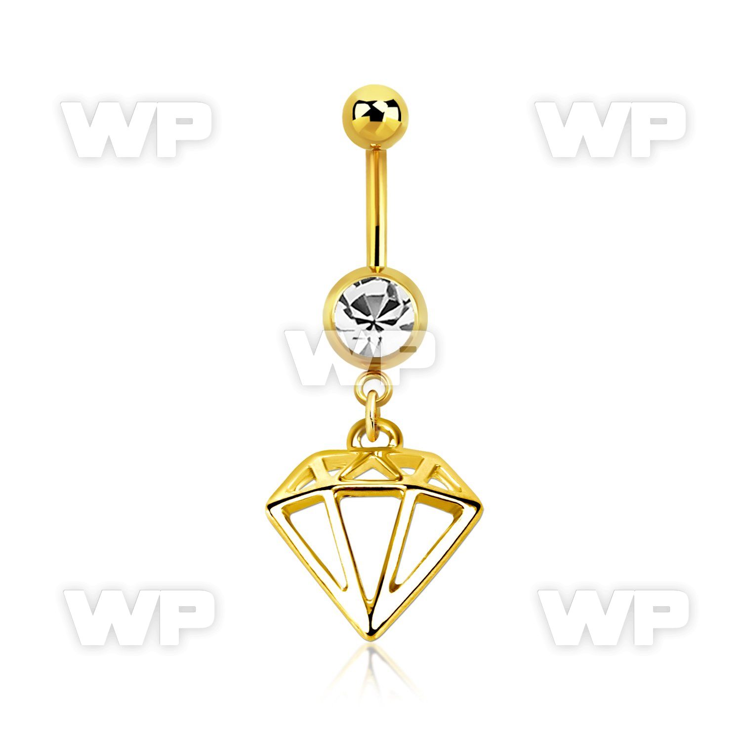 gold pvd steel belly banana w 8mm jewel ball w diamond