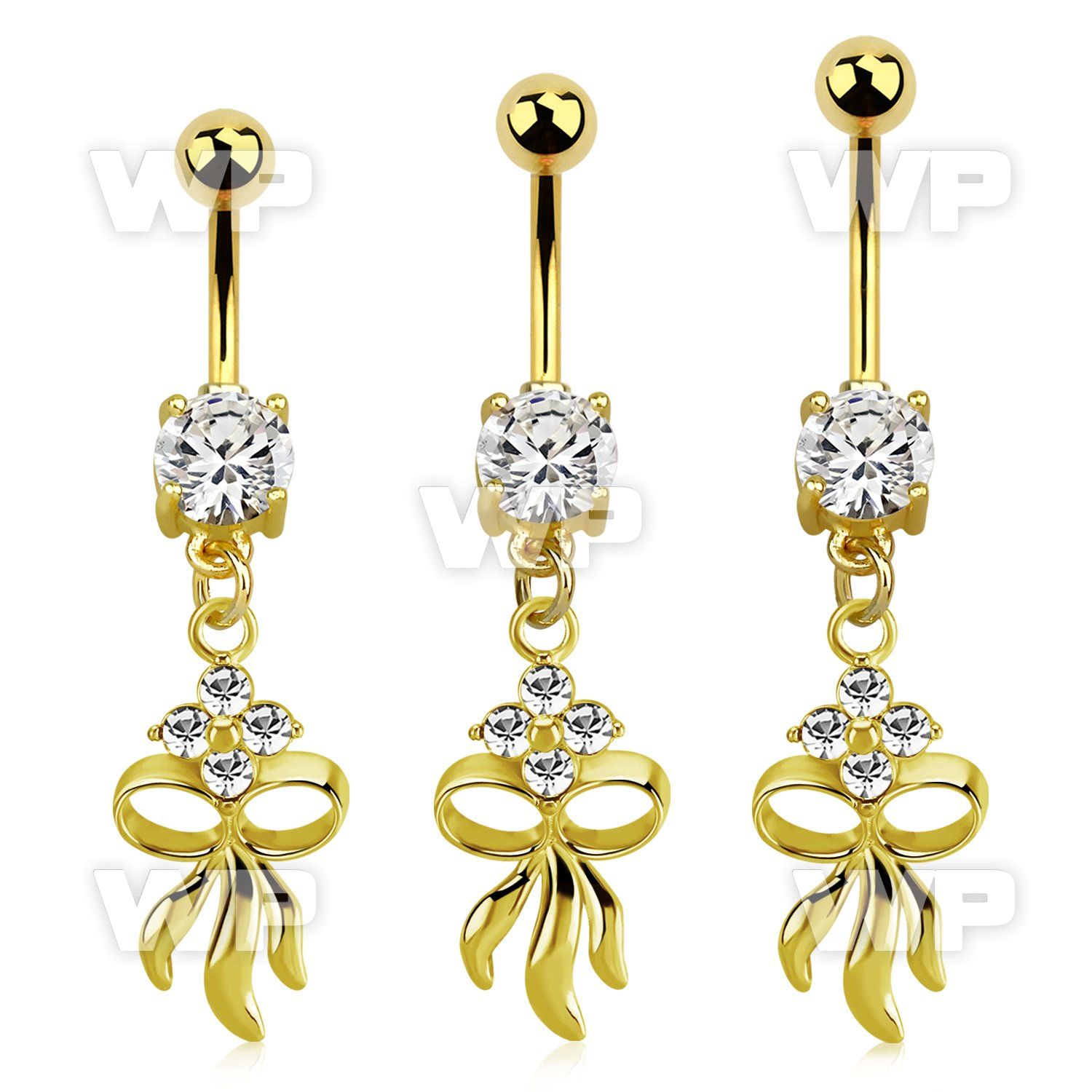 gold steel belly banana w dangling flower & bow design