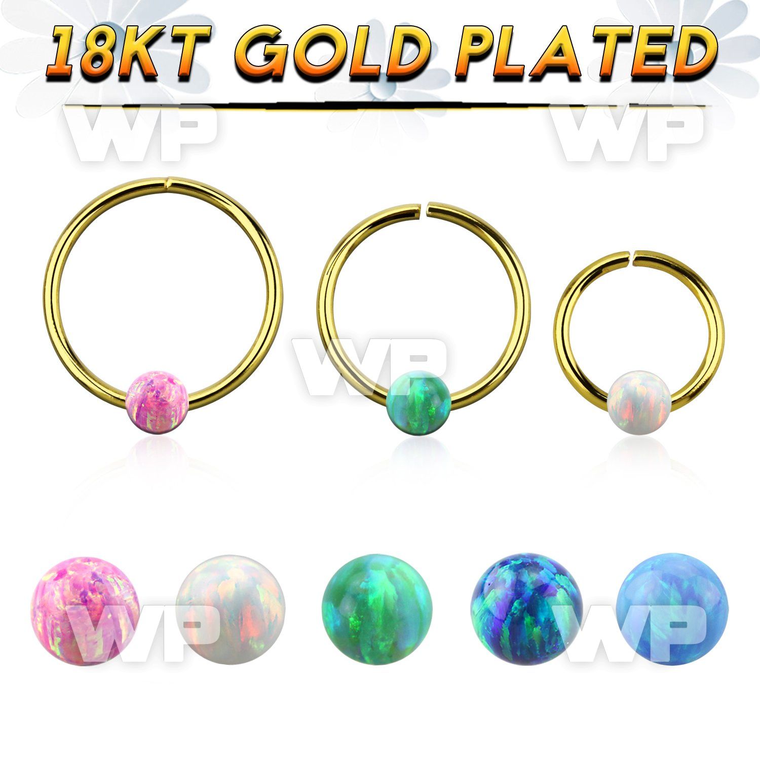 gpselo20 18k gold plated silver seamless ring 20g 3mm opal ball