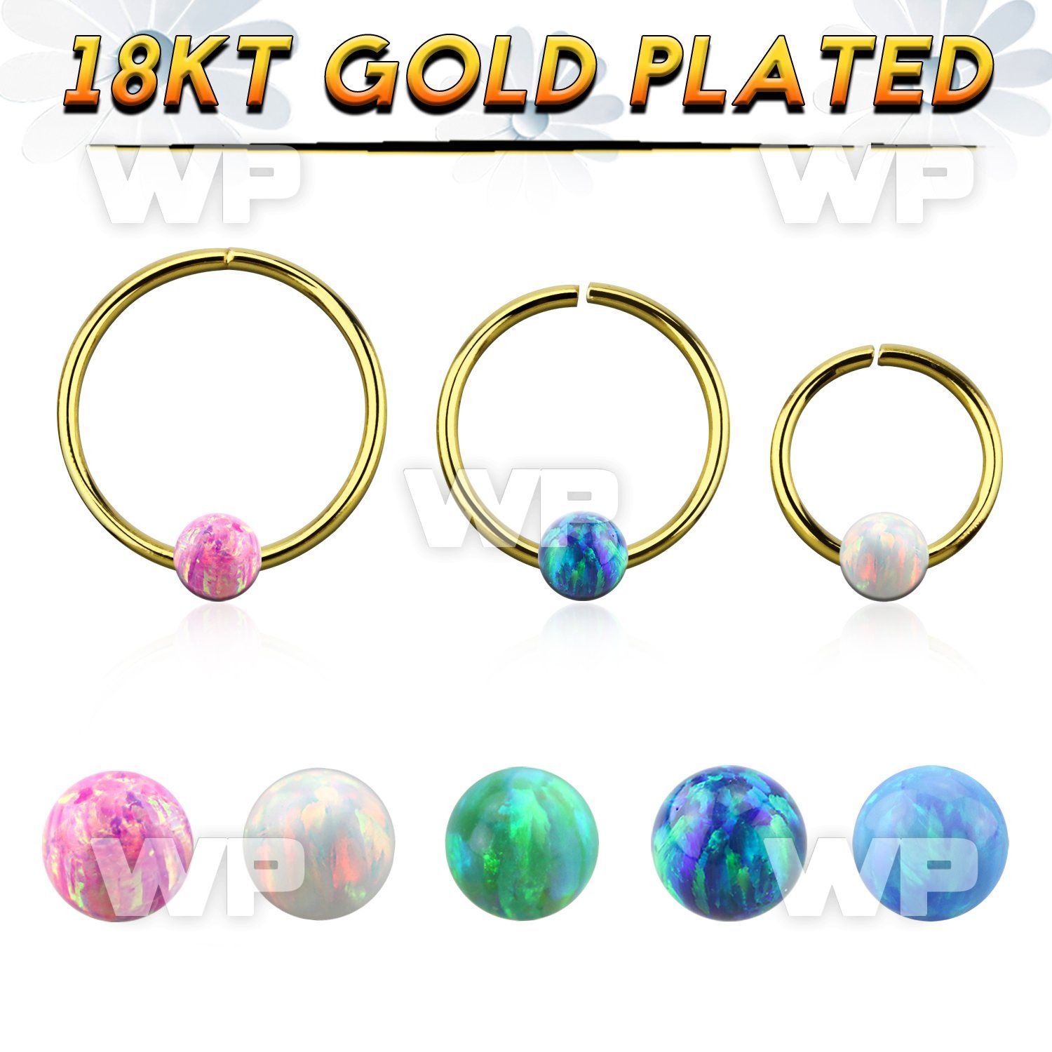 gpselo22 18k gold plated silver seamless ring 22g 3mm opal ball