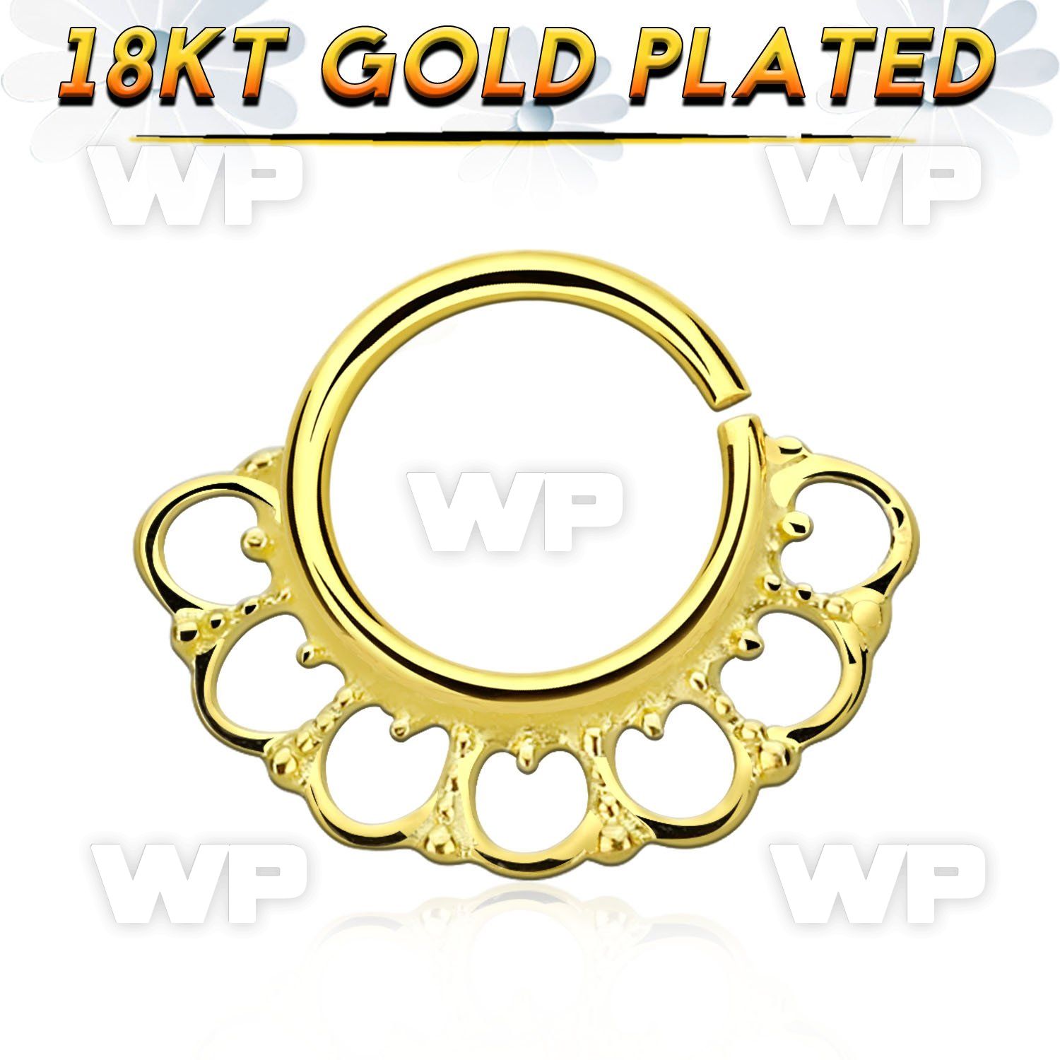gpsepv8 gold plated silver septum ring in a wide indian design