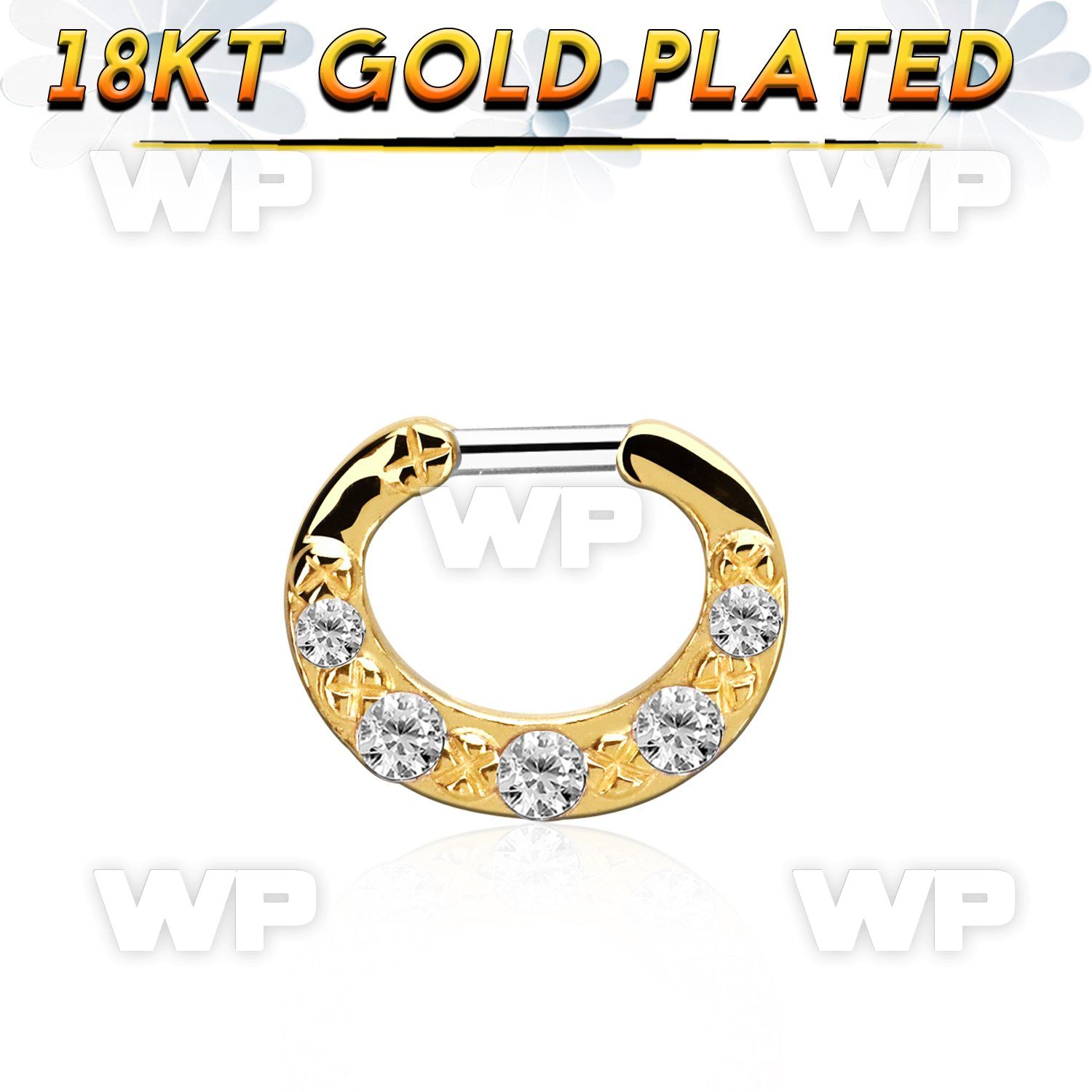 gsepg14 gold plated silver septum clicker 14g w 5 cz stones