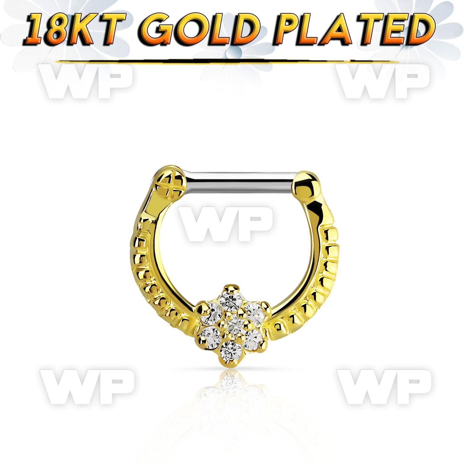 gsepr14 gold plated silver septum clicker, 14g w flower czs