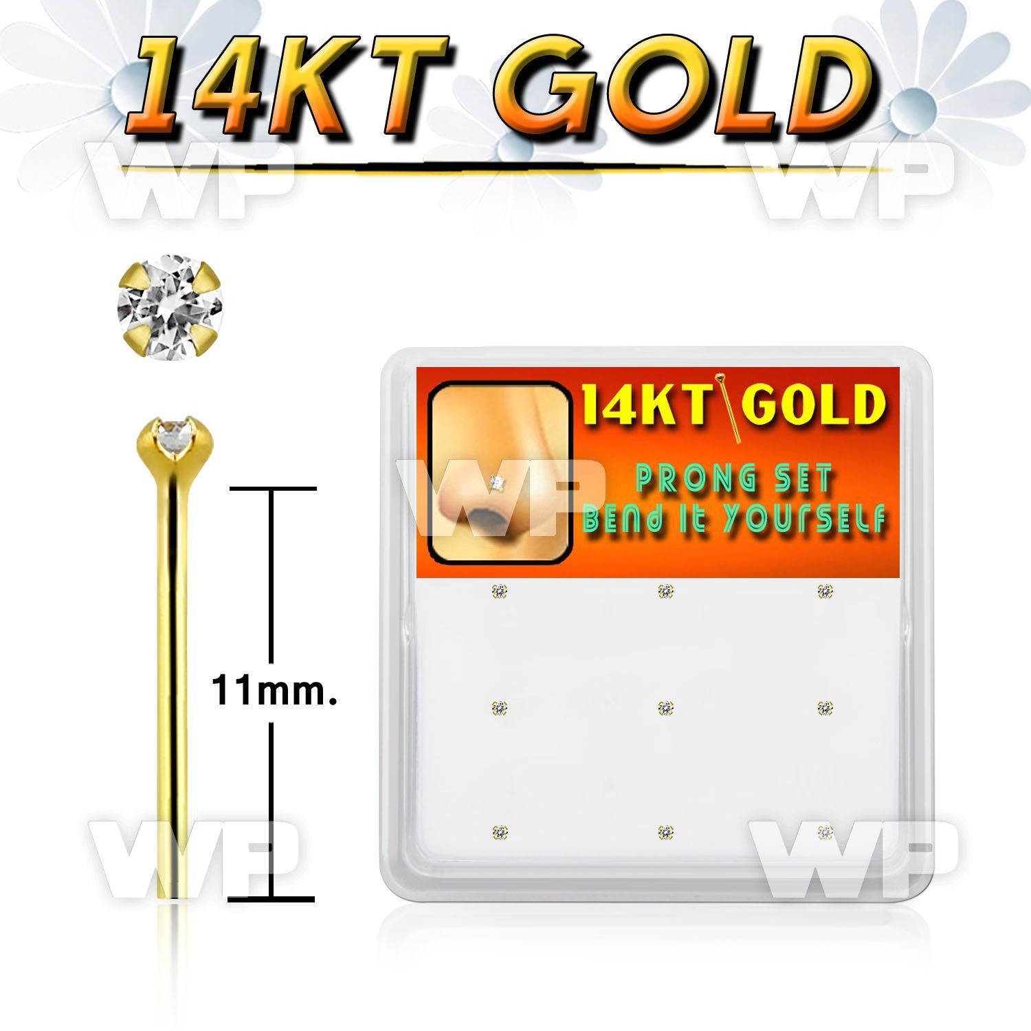 gys2x box 14kt gold bend it nose studs 20g w 1.5mm clear cz 