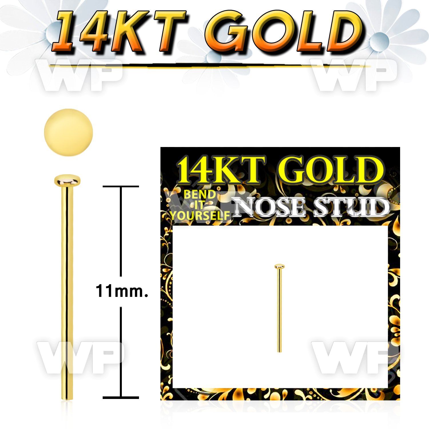gysrd1 14kt gold bend it nose screw, 22g w 1mm round flat top