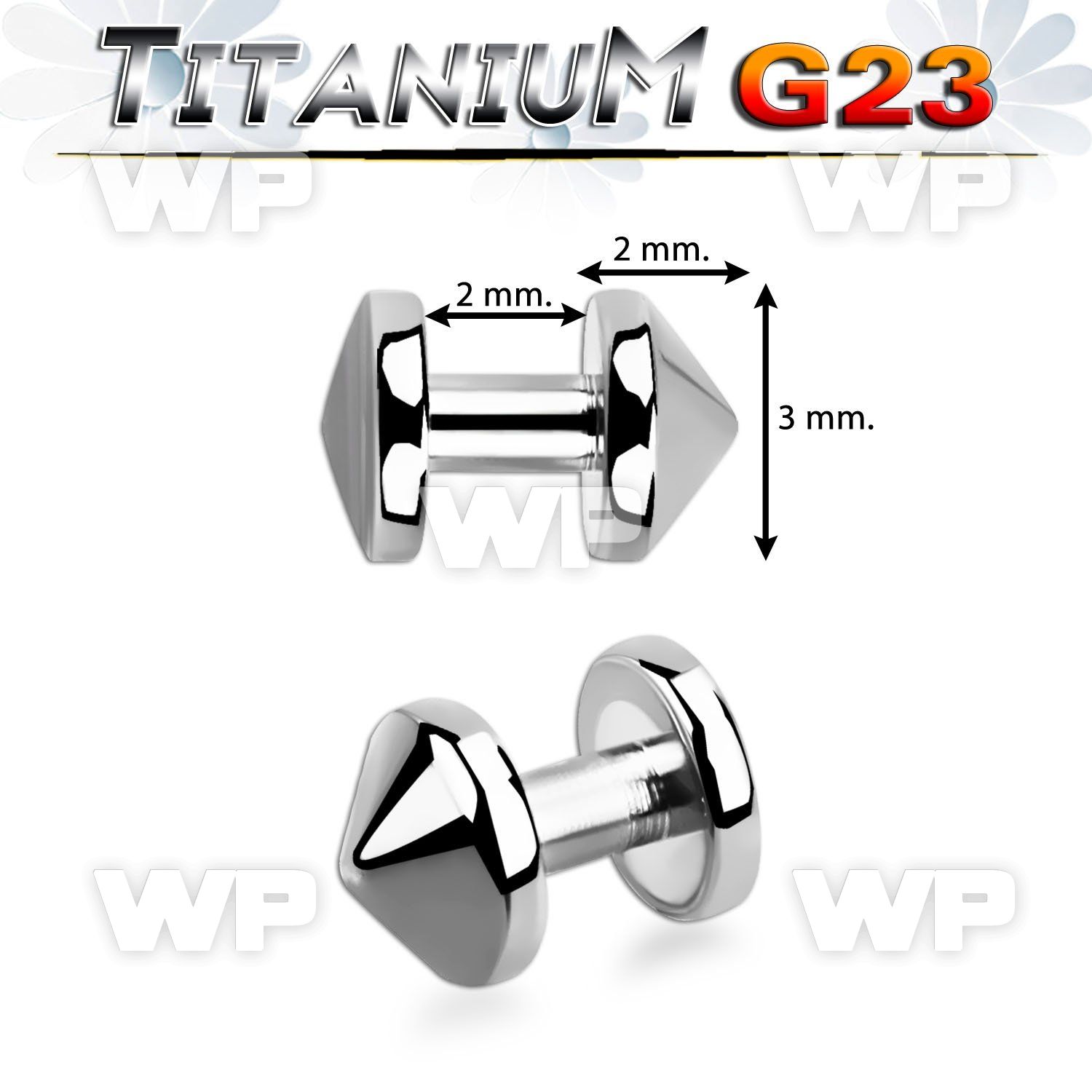 h31iet g23 titanium skin diver 1mm post 3mm cone shaped top surface piercing