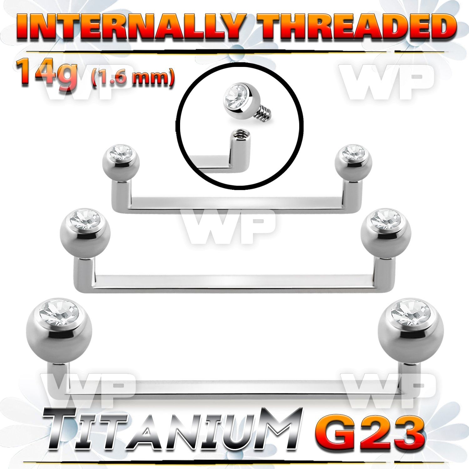 h3h1c48 titanium staple surface bar jeweled balls internal