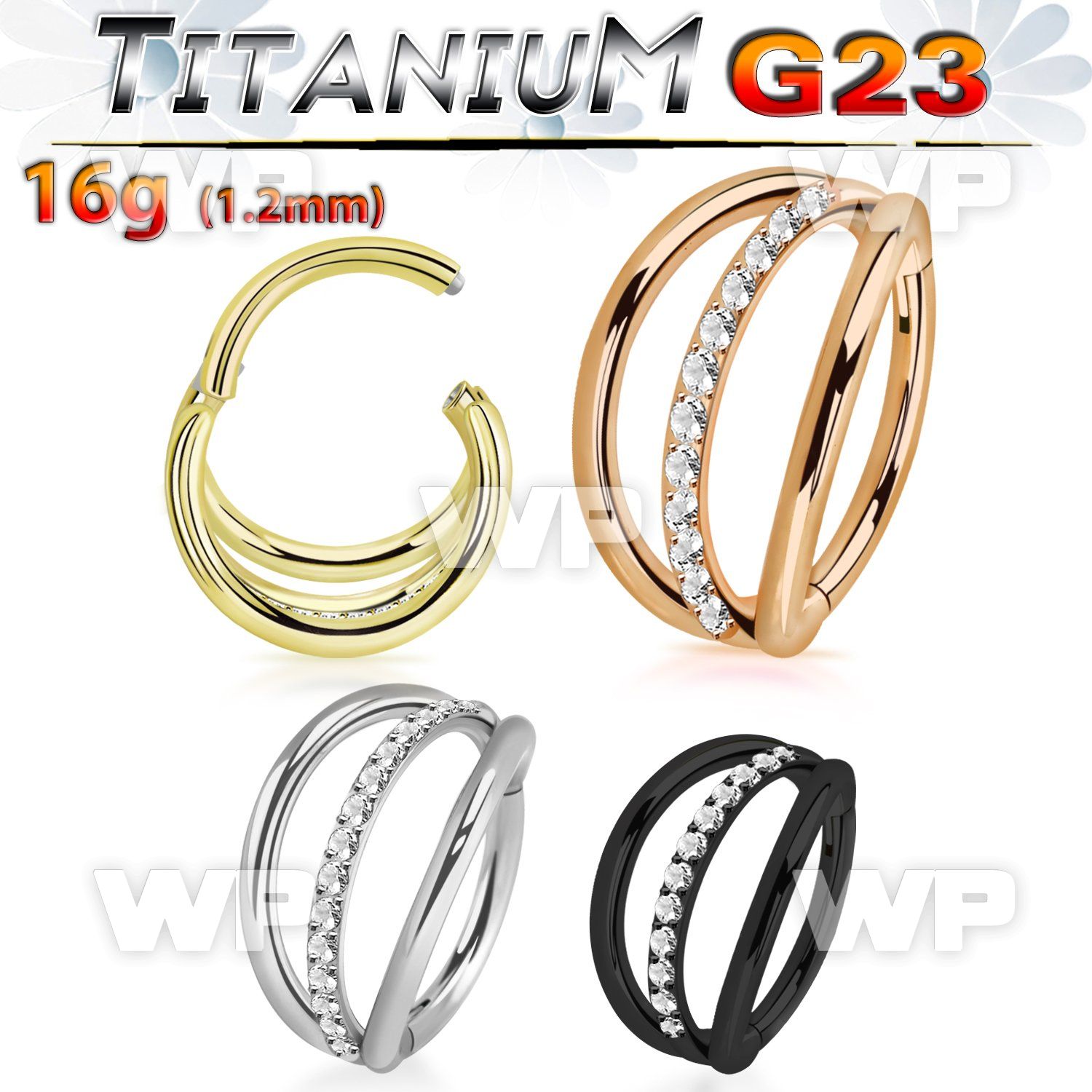 h3i3xzz titanium hinged segment clicker triple hoops cz
