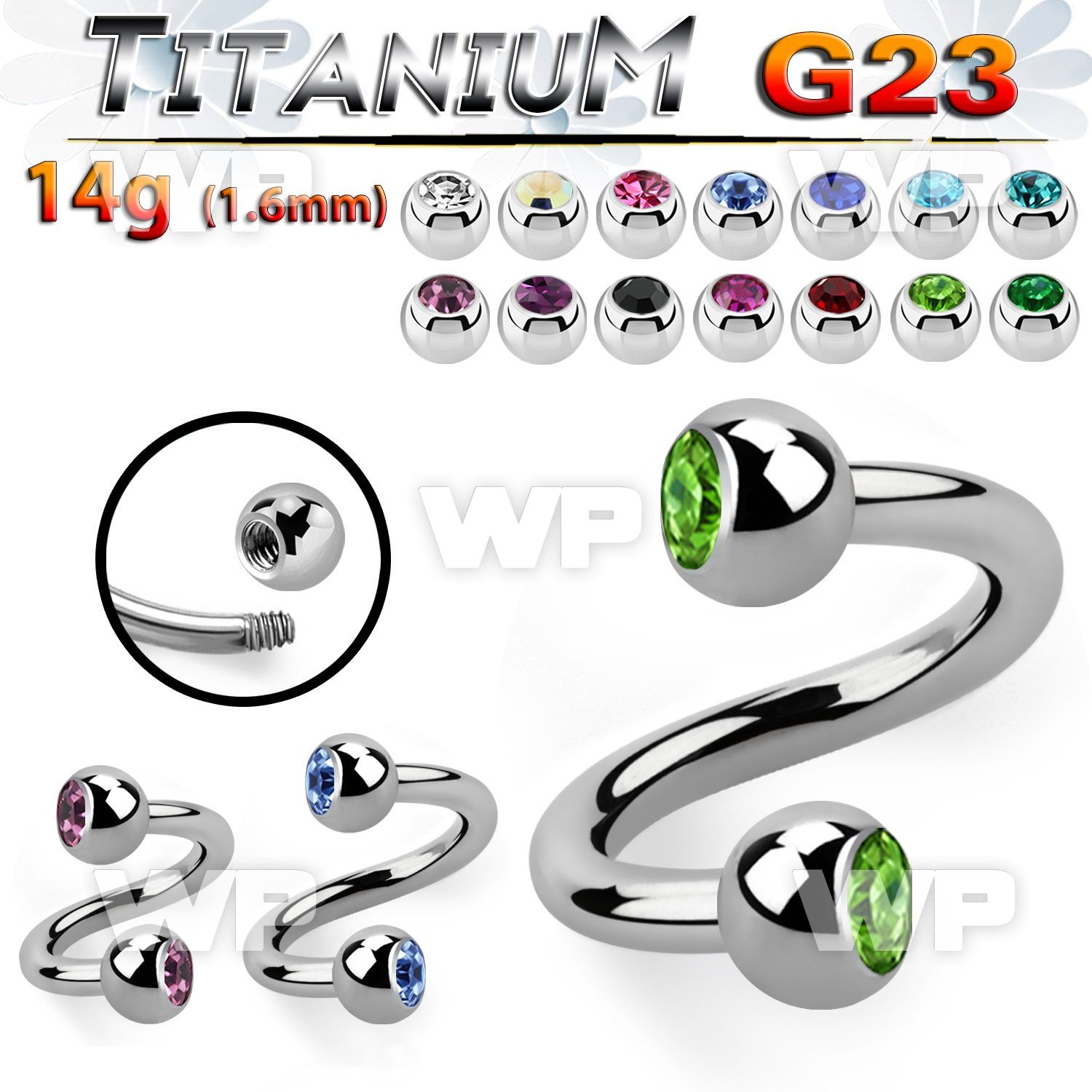 h3mc40 g23 titanium spiral 1 6mm 4mm press fit jewel ball helix piercing