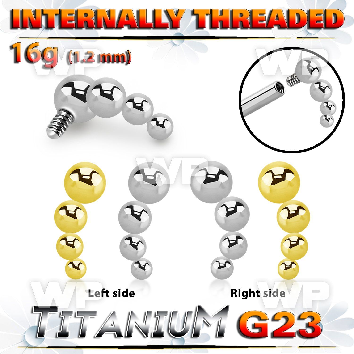 h3x08u titanium four bead balls descending curved top