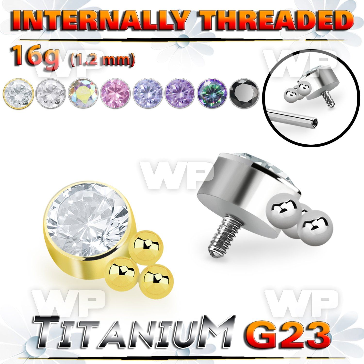 h3xgk08u titanium top bezel cz three balls cluster