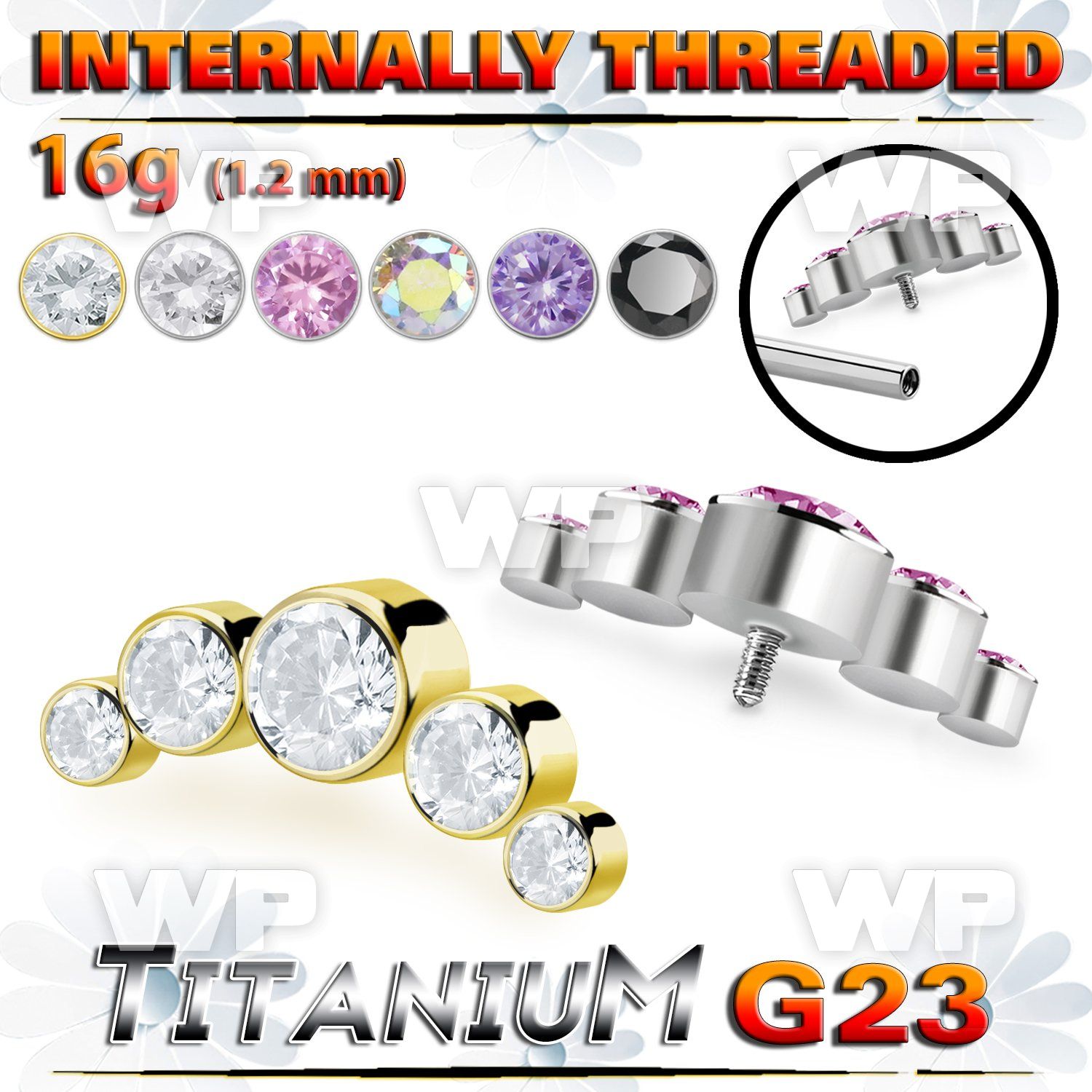 h3xgz8u titanium top part post five round color cz