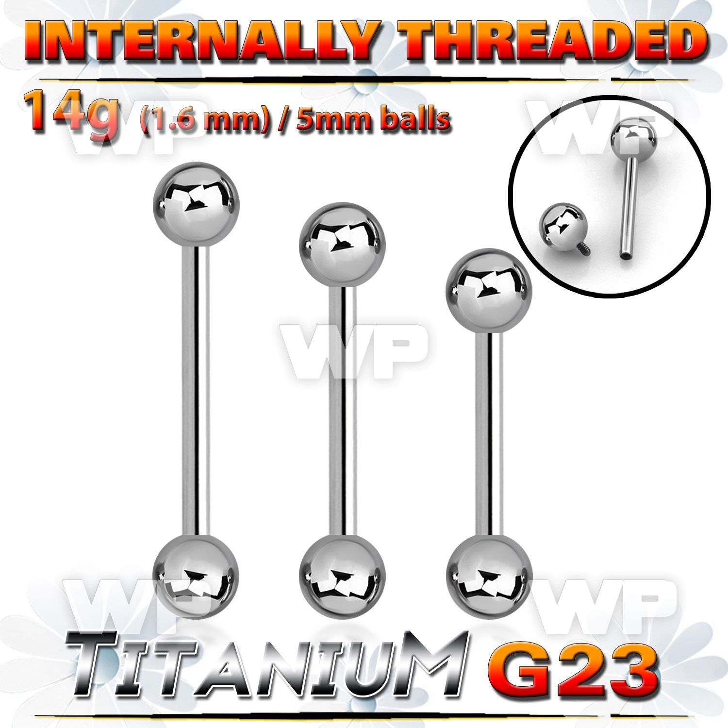 h4438u titanium g23 tongue straight bar 5mm balls