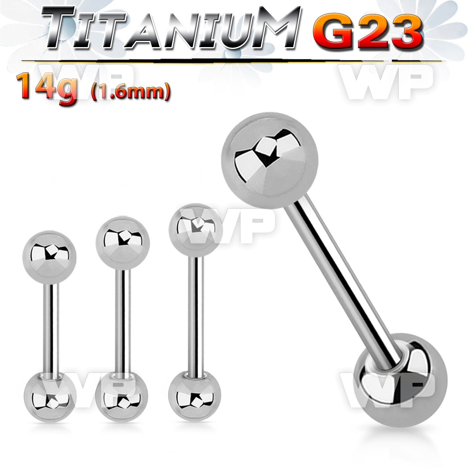 h4443 g23 titanium tongue bar 1 6mm 5mm ball tongue piercing