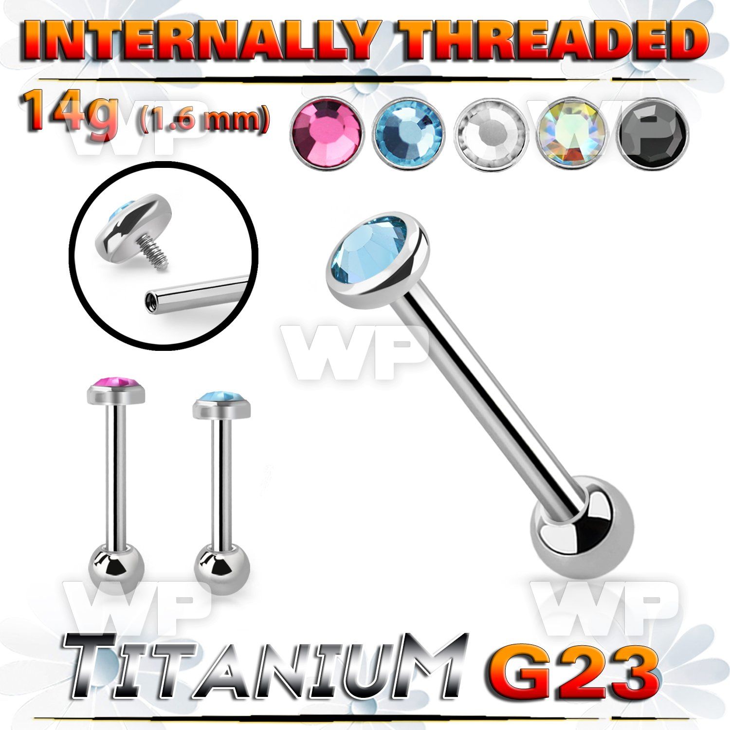 h448jd4s titanium bar 14g flat crystal top ball internal