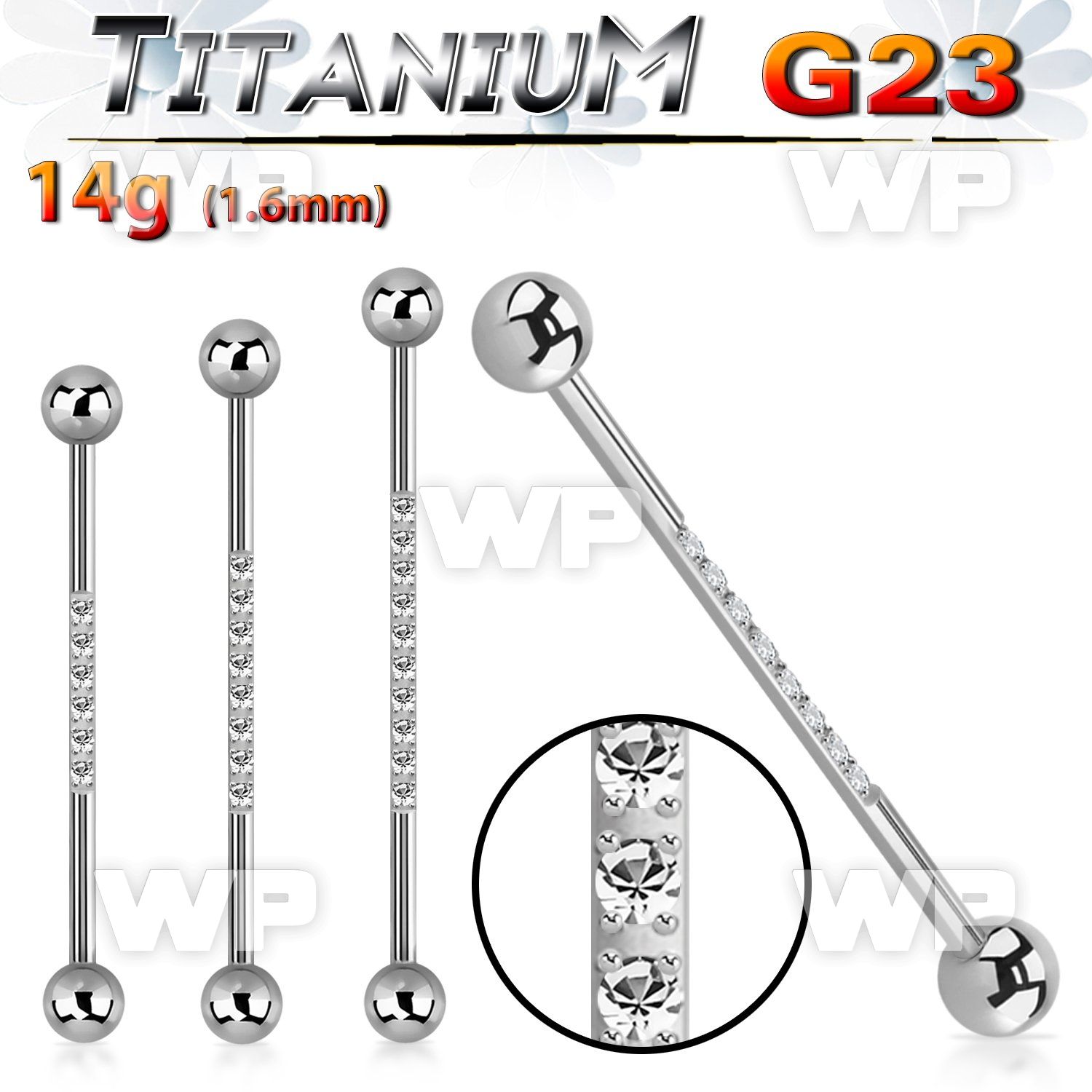 h448u1g titanium industrial bar 14g two balls cz on