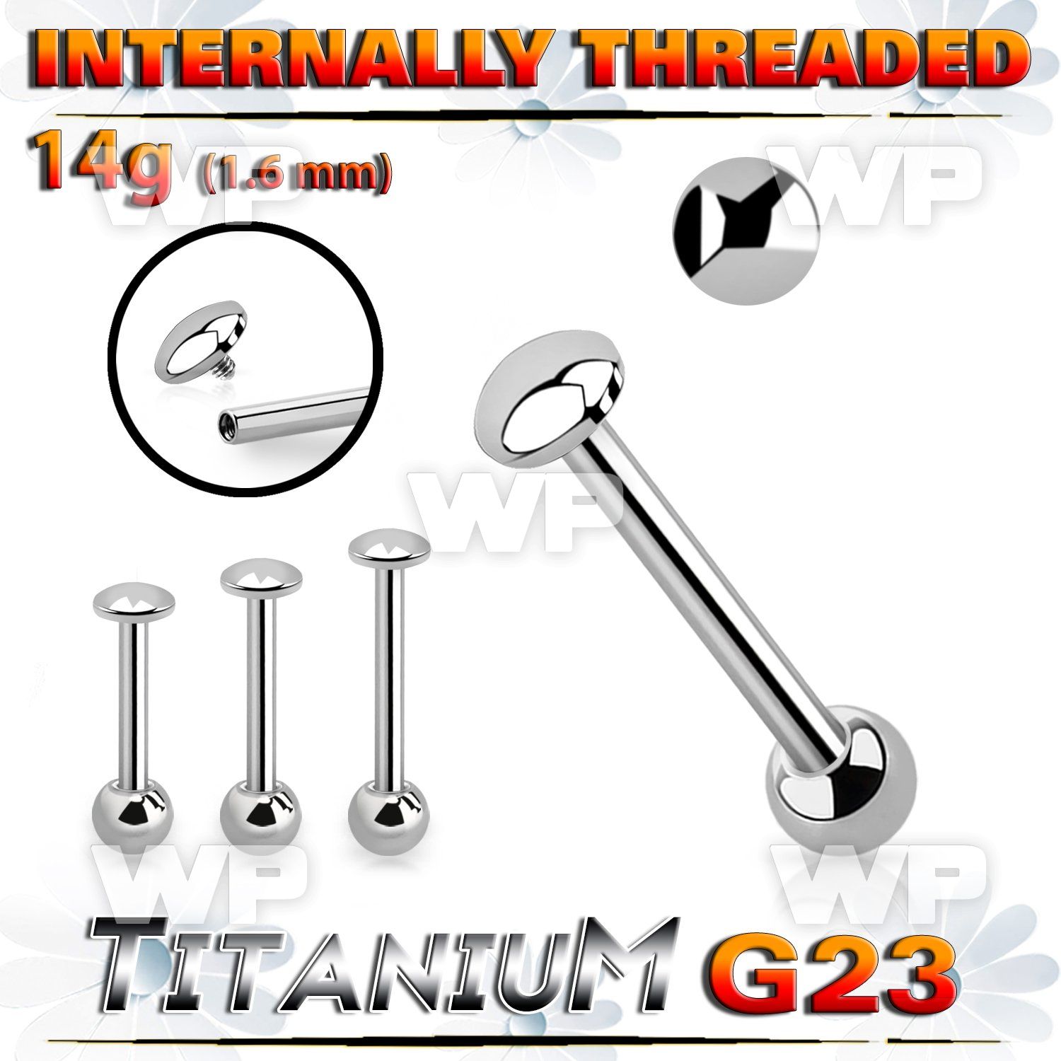 h448u7is titanium straight bar 14g flat dome ball internal