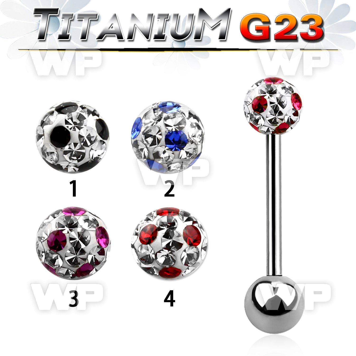 h44das7 g23 titanium tongue bar 1 6mm 5mm ball ferido glue cryst tongue piercing